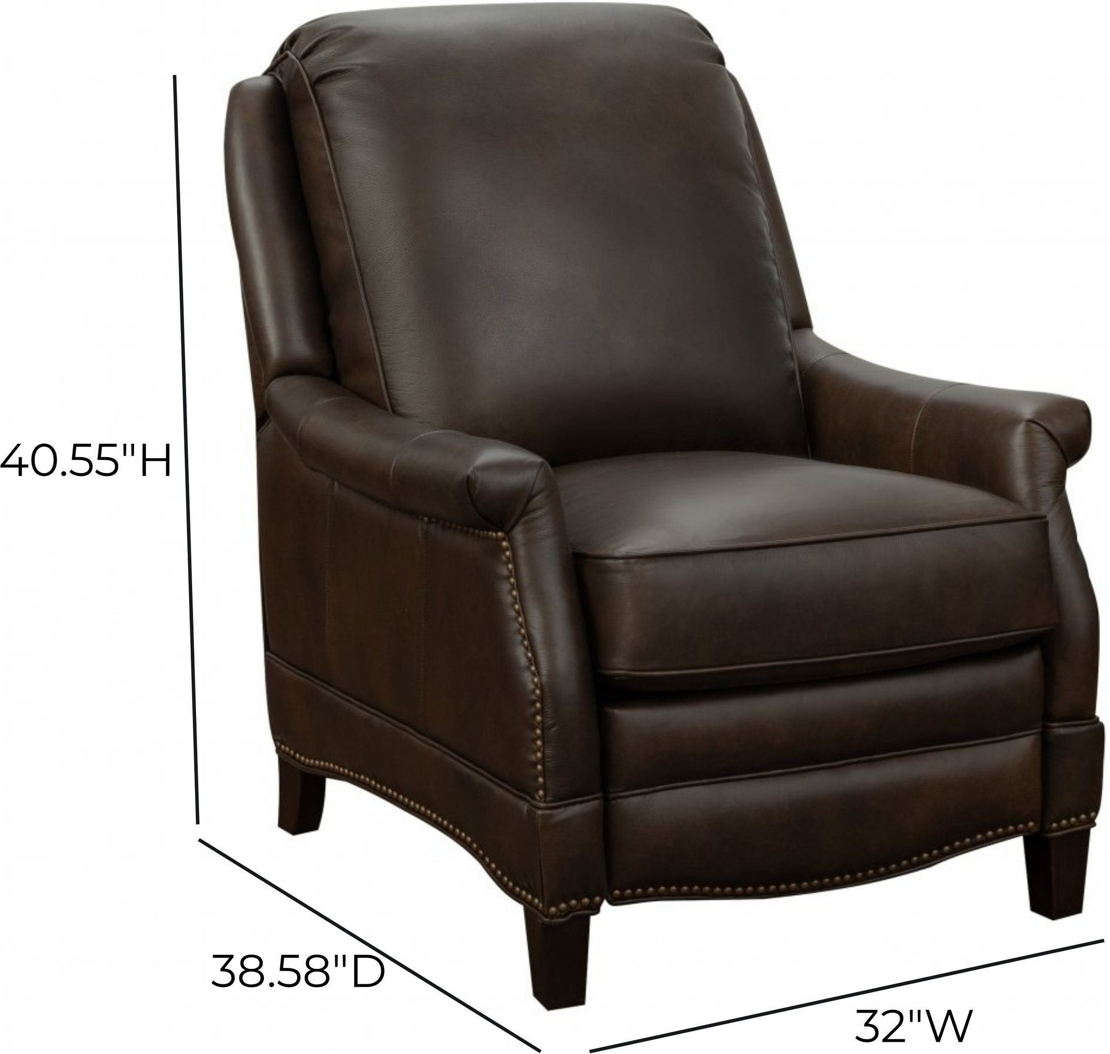 Ashebrooke Ashford Walnut Leather Push Thru The Arms Recliner with Nailhead Trim