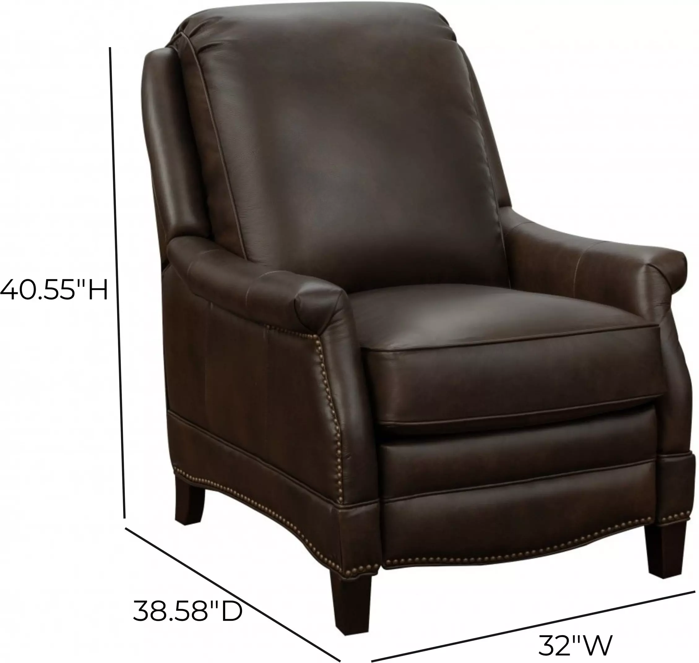 Ashebrooke Ashford Walnut Leather Push Thru The Arms Recliner with Nailhead Trim
