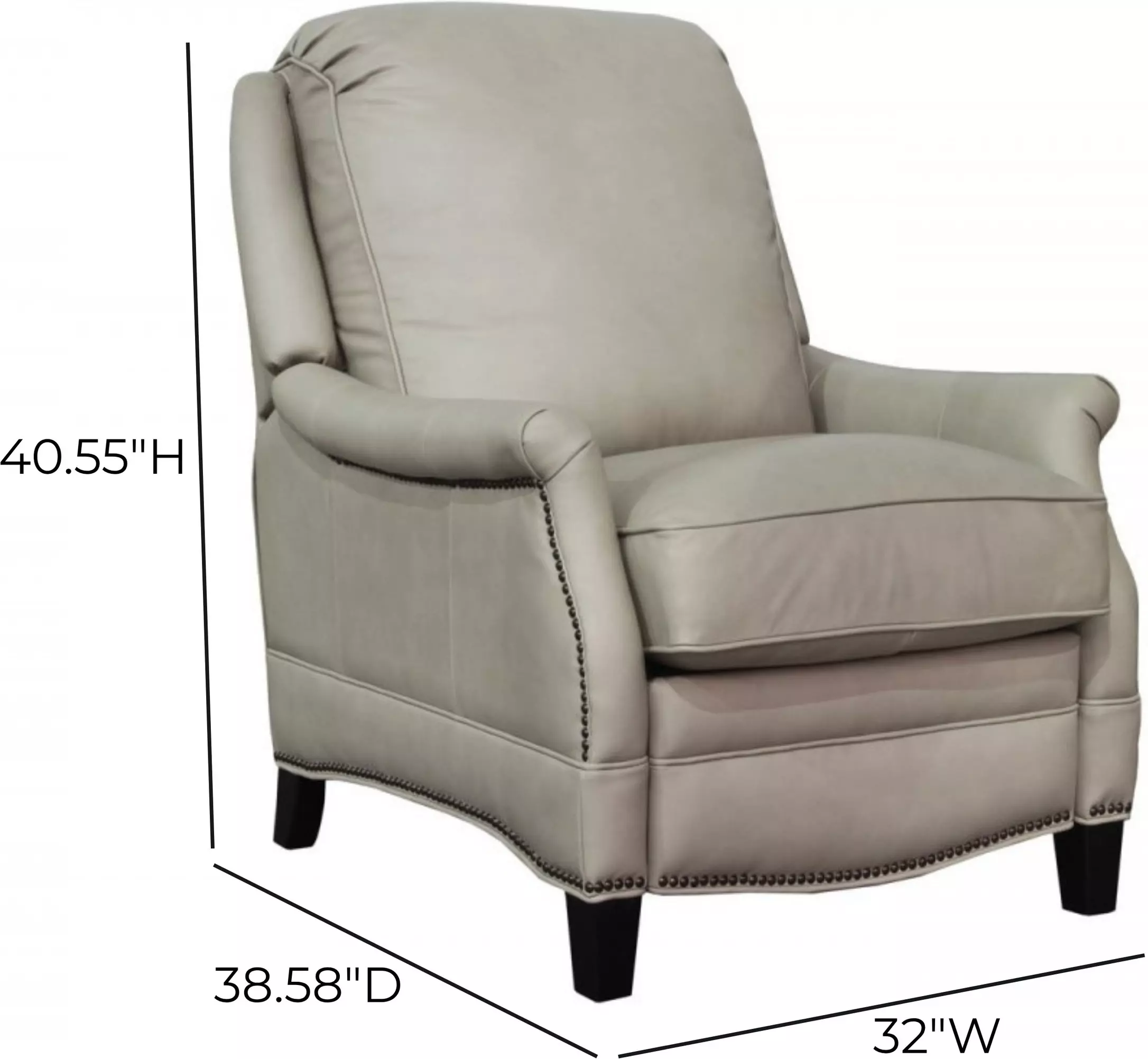 Ashebrooke Shoreham Cream Leather Push Thru The Arms Recliner with Nailhead Trim