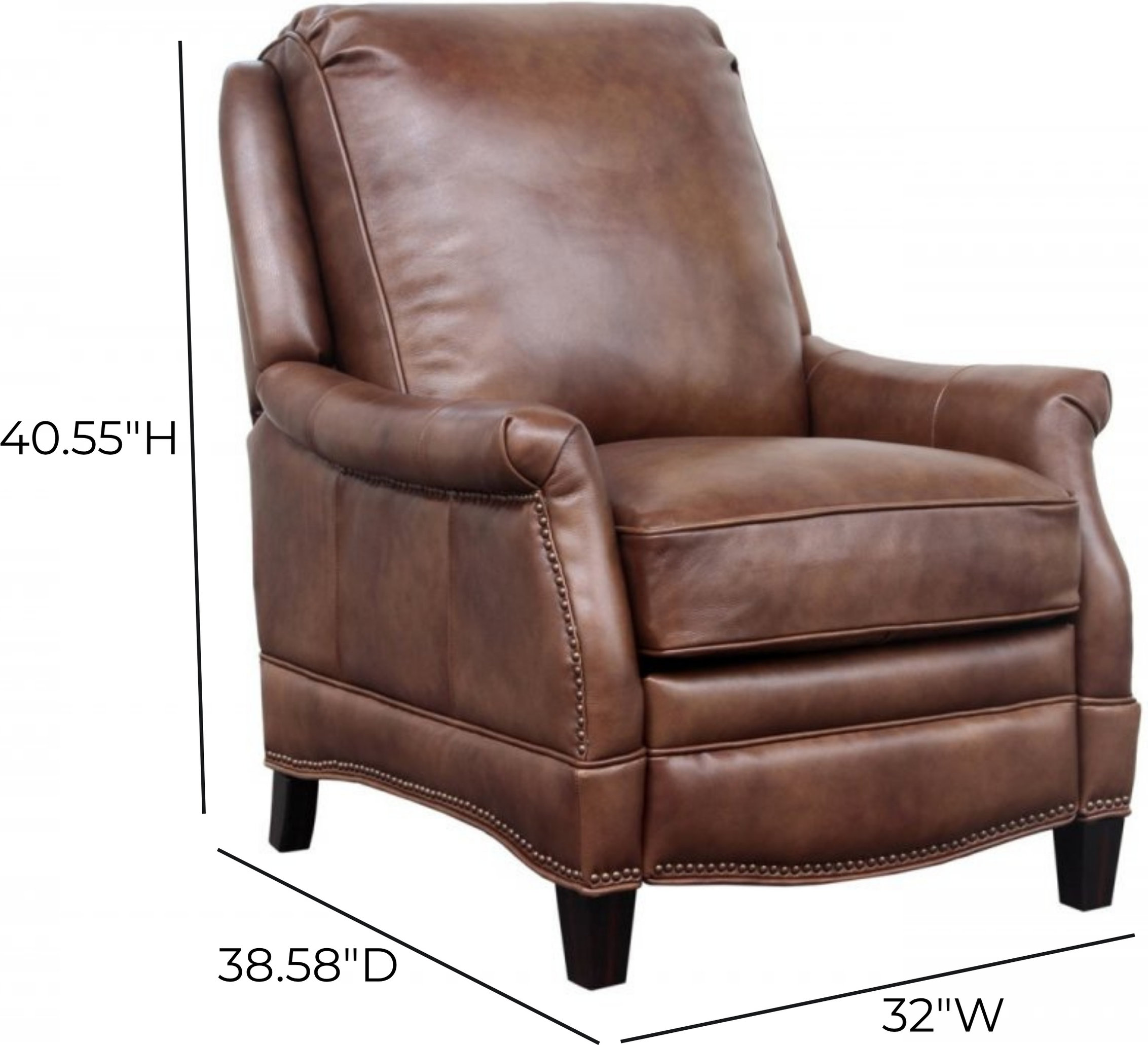 Ashebrooke Wenlock Tawny Leather Push Thru The Arms Recliner with Nailhead Trim