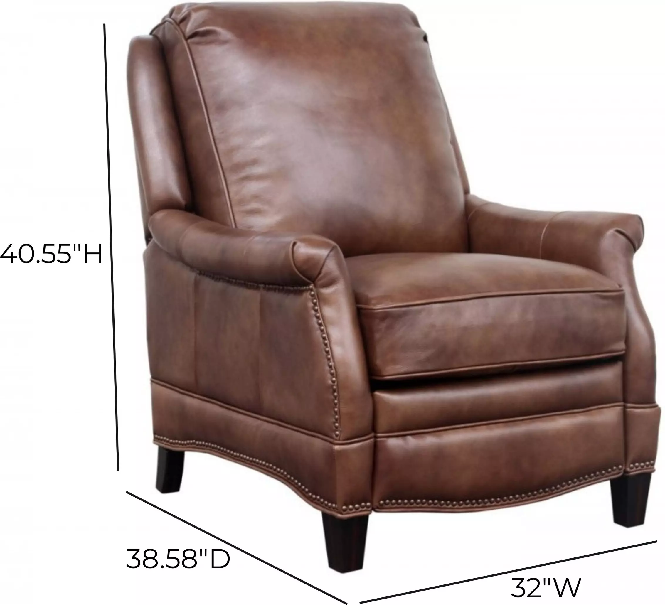Ashebrooke Wenlock Tawny Leather Push Thru The Arms Recliner with Nailhead Trim