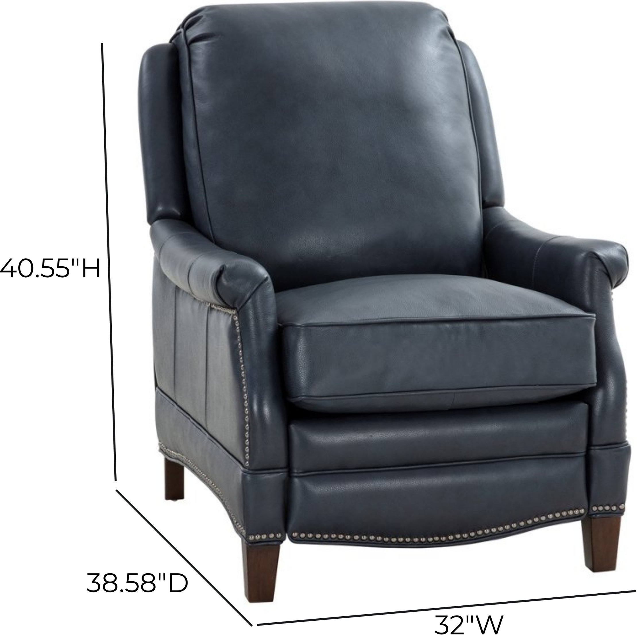 Ashebrooke Barone Navy Blue Leather Push Thru The Arms Recliner with Nailhead Trim