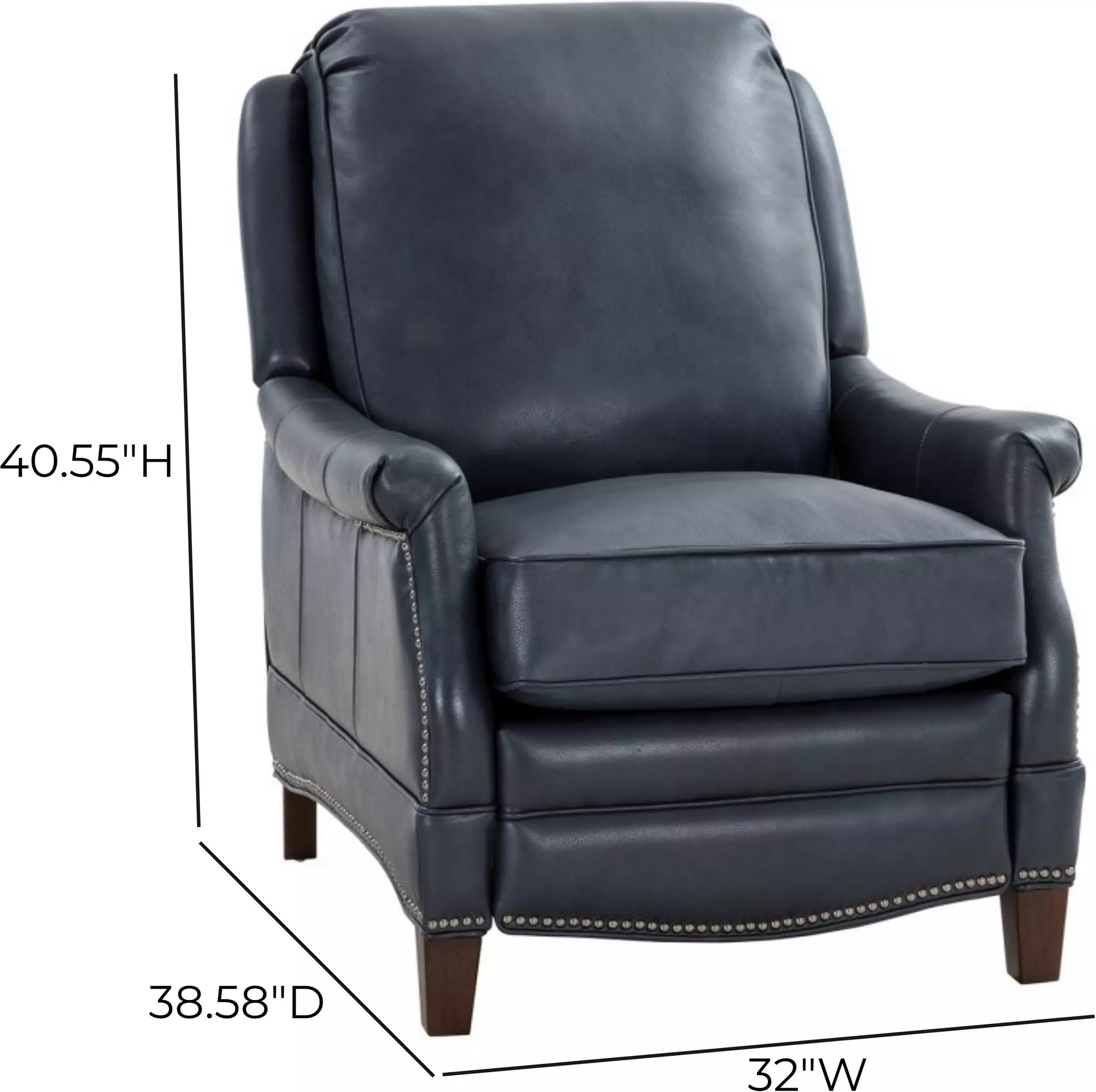 Ashebrooke Barone Navy Blue Leather Push Thru The Arms Recliner with Nailhead Trim