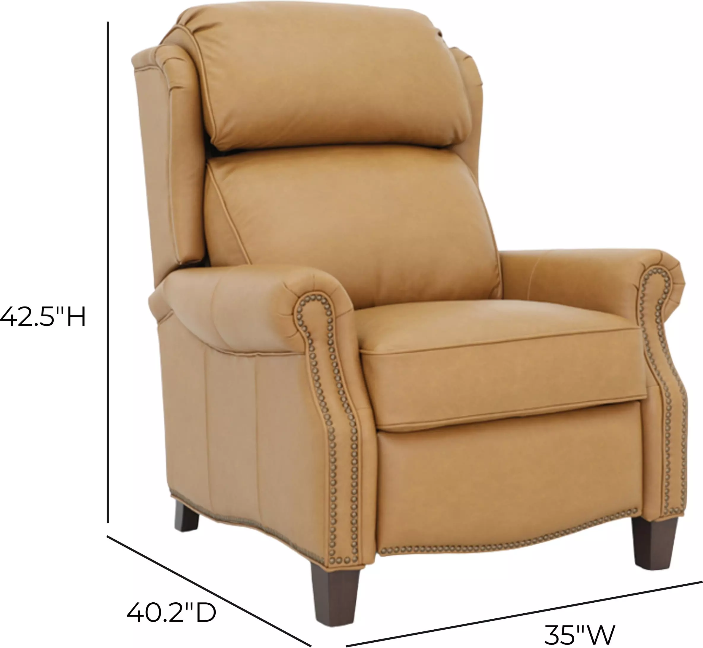 Meade Santa Fe Brandy Leather Push Thru The Arms Lounge Recliner with Nailhead Trim