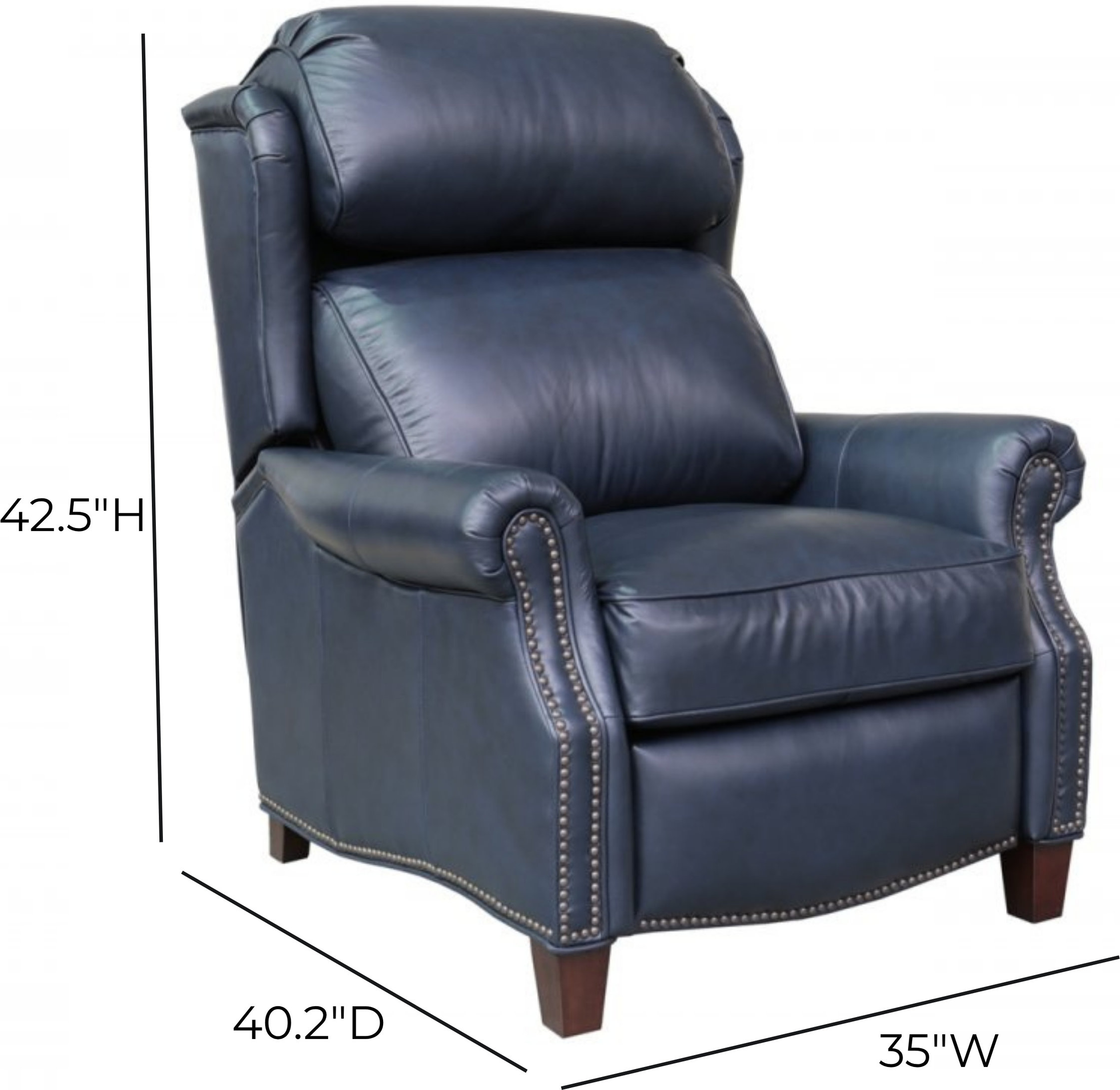 Meade Shoreham Blue Leather Push Thru The Arms Lounge Recliner with Nailhead Trim