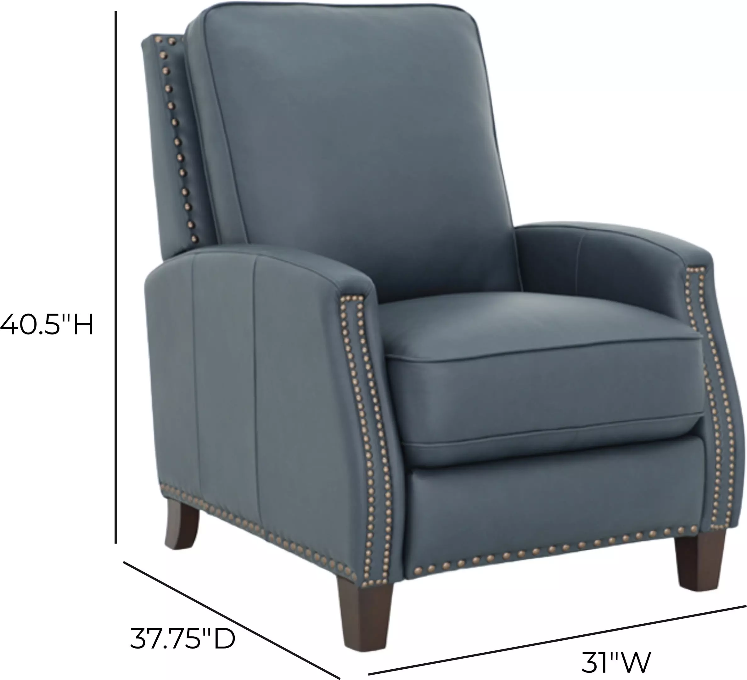 Melrose Santa Fe Ocean Leather Push Thru The Arms Recliner with Nailhead Trim