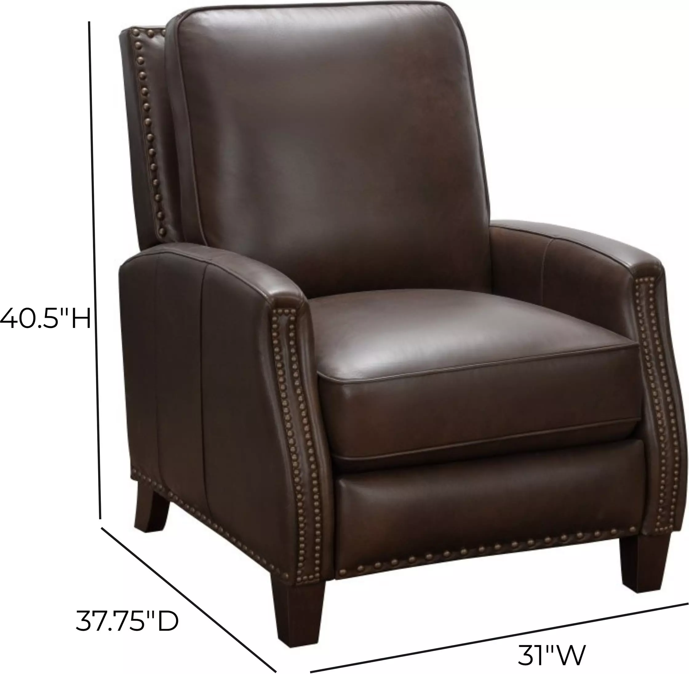 Melrose Ashford Walnut Leather Push Thru The Arms Recliner with Nailhead Trim