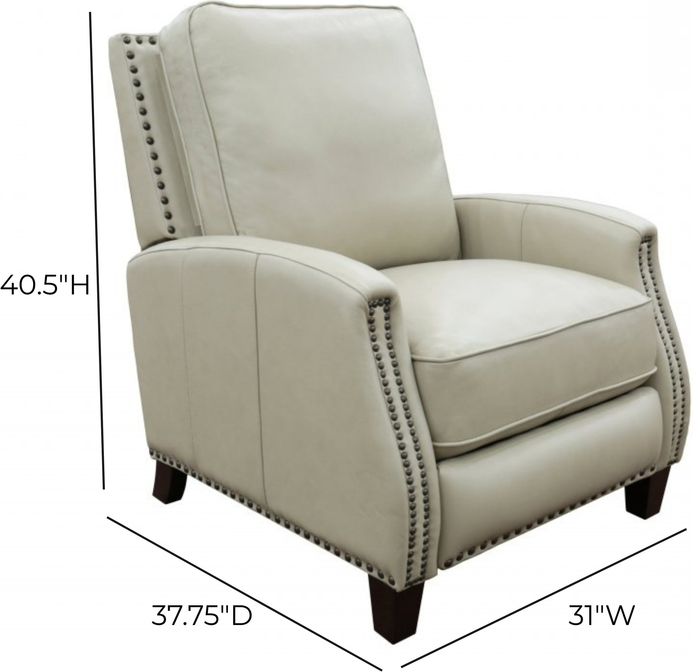 Melrose Shoreham Cream Leather Push Thru The Arms Recliner with Nailhead Trim