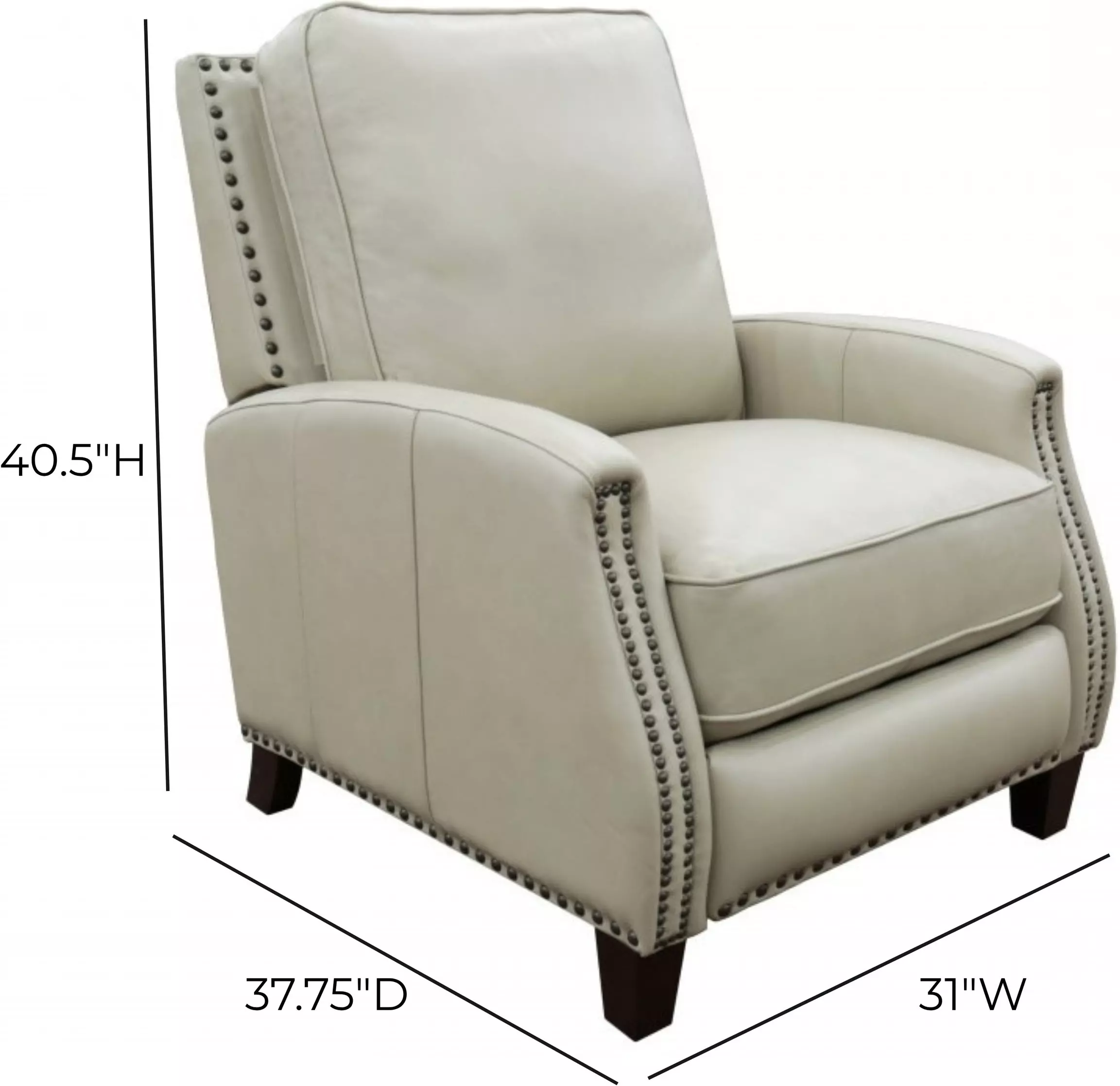 Melrose Shoreham Cream Leather Push Thru The Arms Recliner with Nailhead Trim