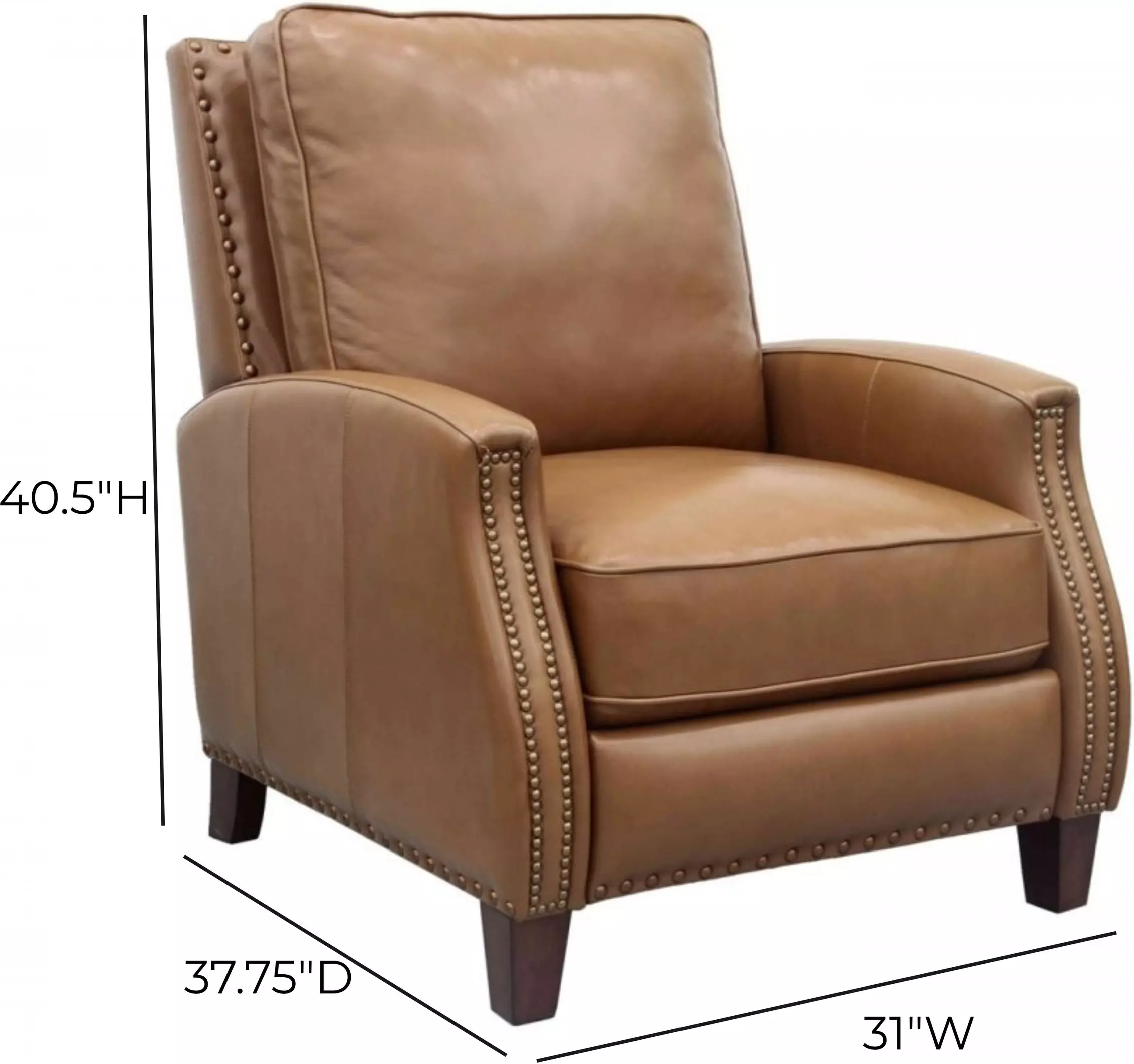 Melrose Shoreham Ponytail Leather Push Thru The Arms Recliner with Nailhead Trim