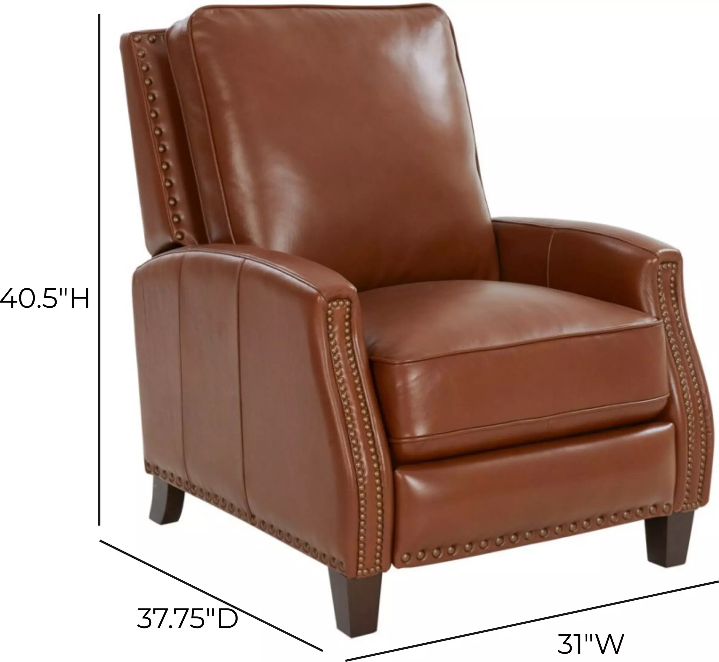 Melrose Colchester Bitters Leather Push Thru The Arms Recliner with Nailhead Trim