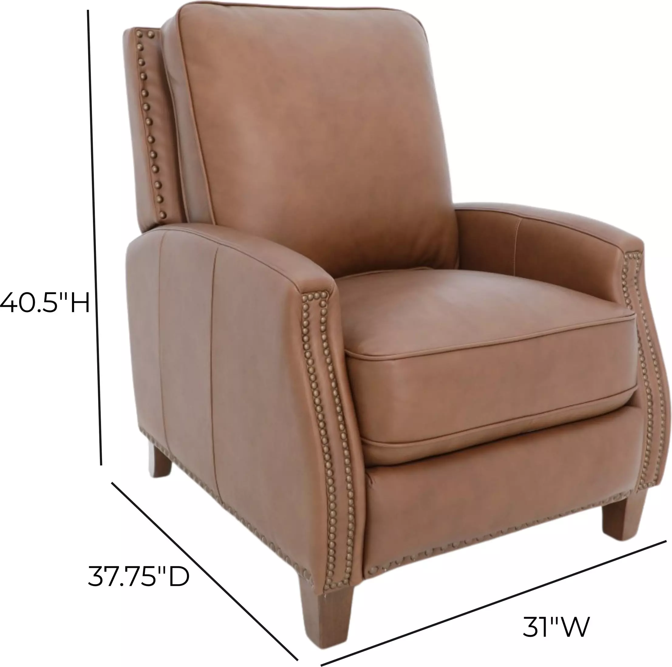 Melrose Dobbs Saddle Leather Push Thru The Arms Recliner with Nailhead Trim