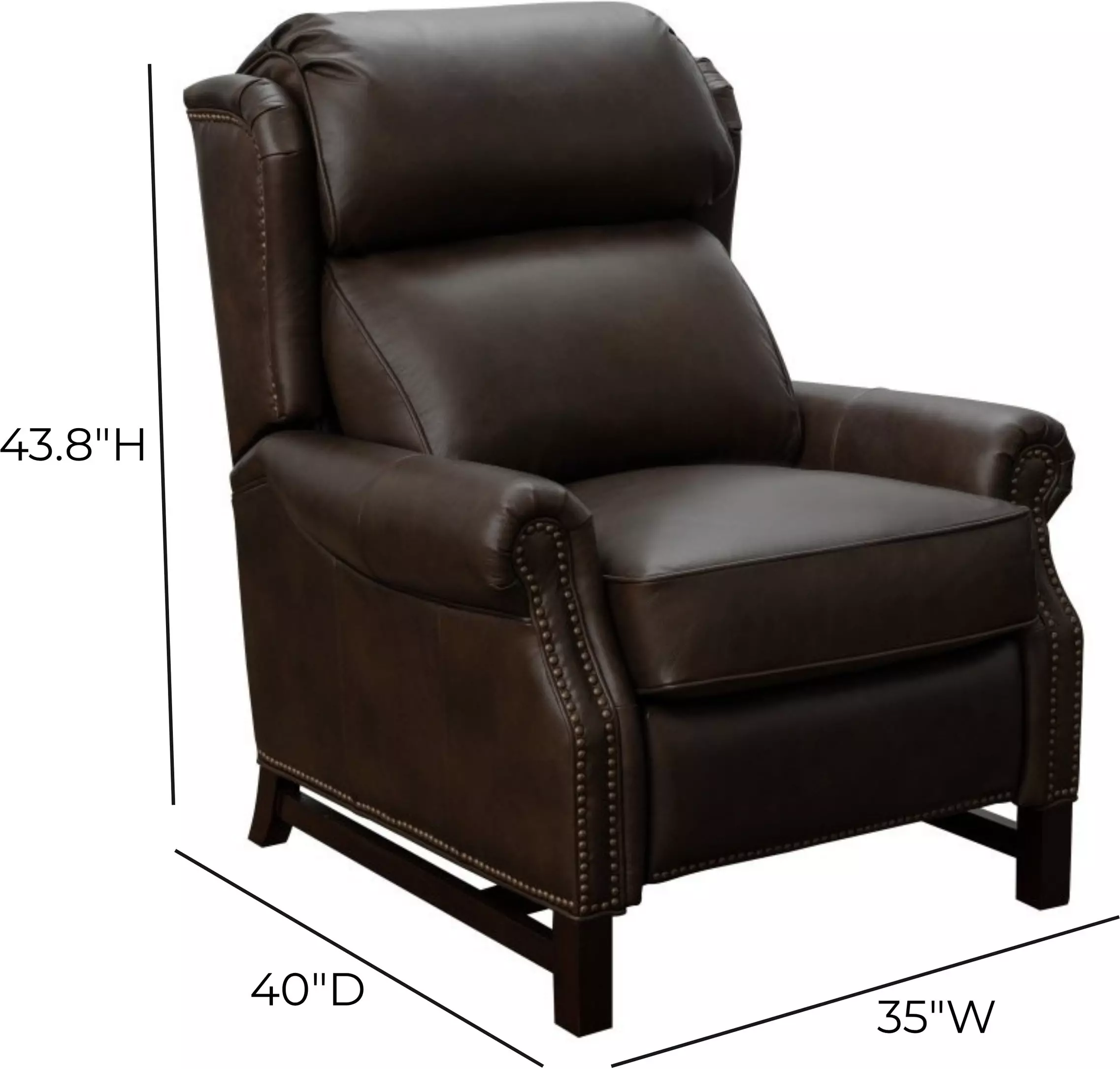 Thornfield Ashford Walnut Leather Push Thru The Arms Recliner with Nailhead Trim