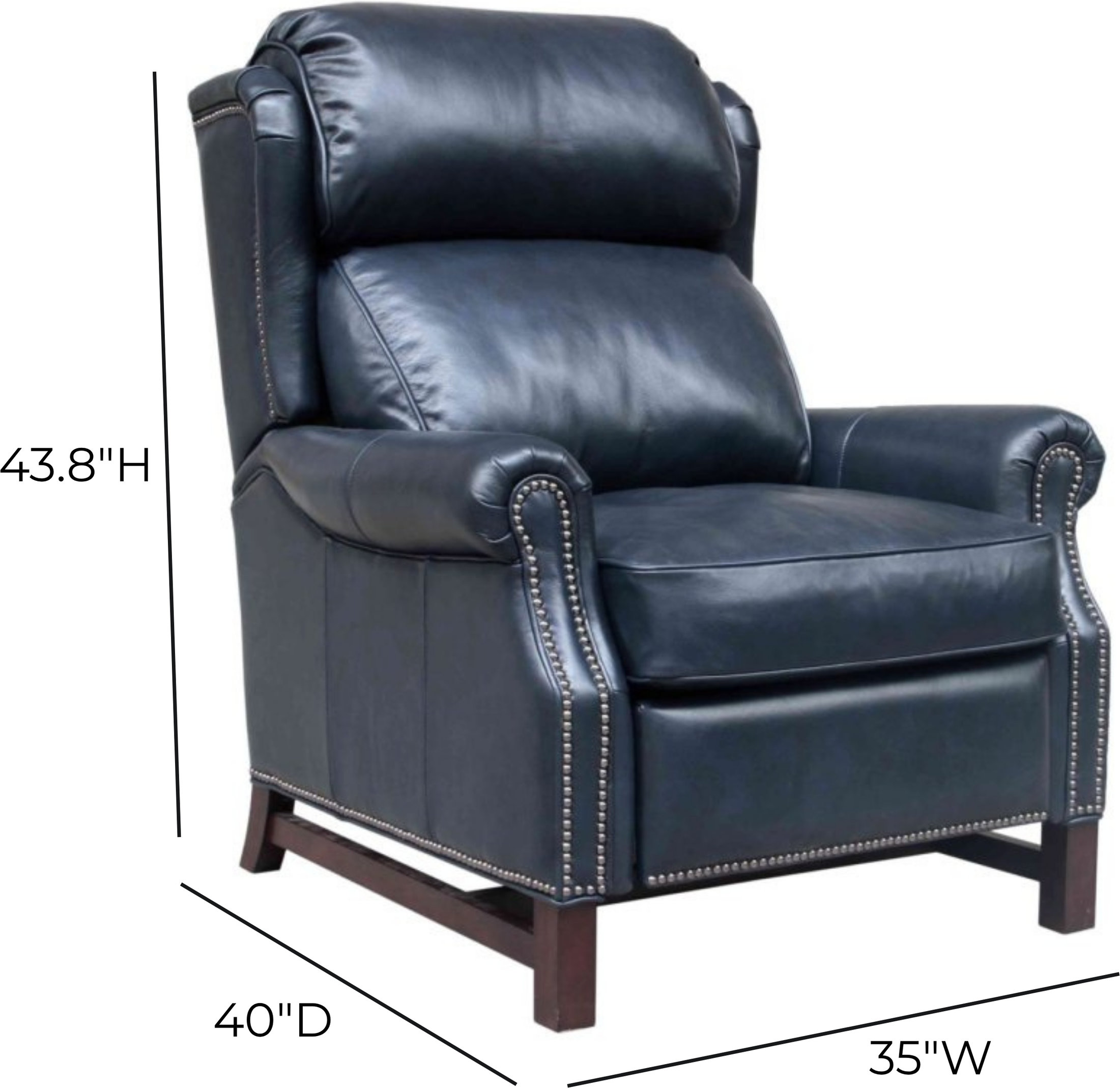 Thornfield Shoreham Blue Leather Push Thru The Arms Recliner with Nailhead Trim