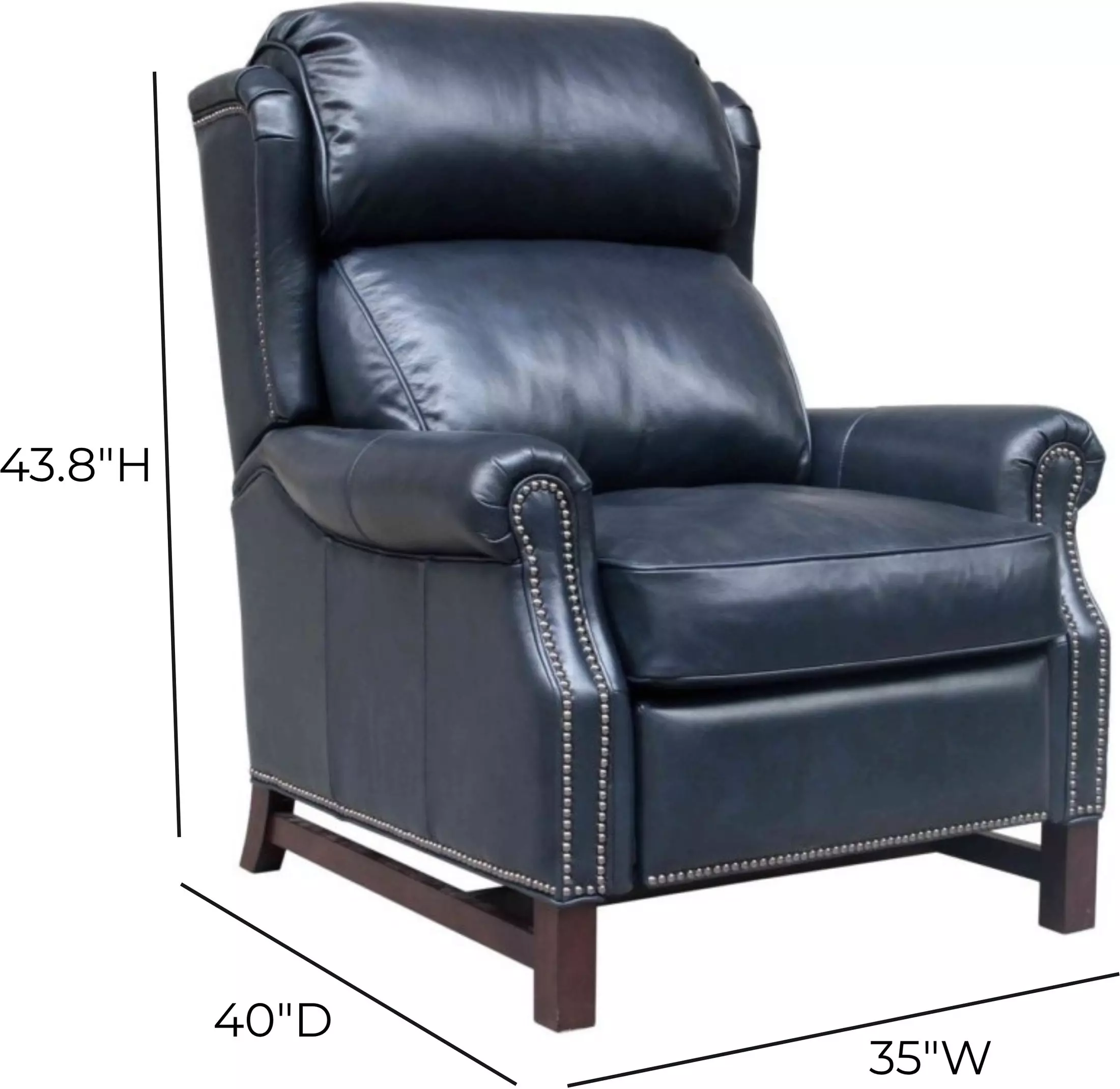 Thornfield Shoreham Blue Leather Push Thru The Arms Recliner with Nailhead Trim