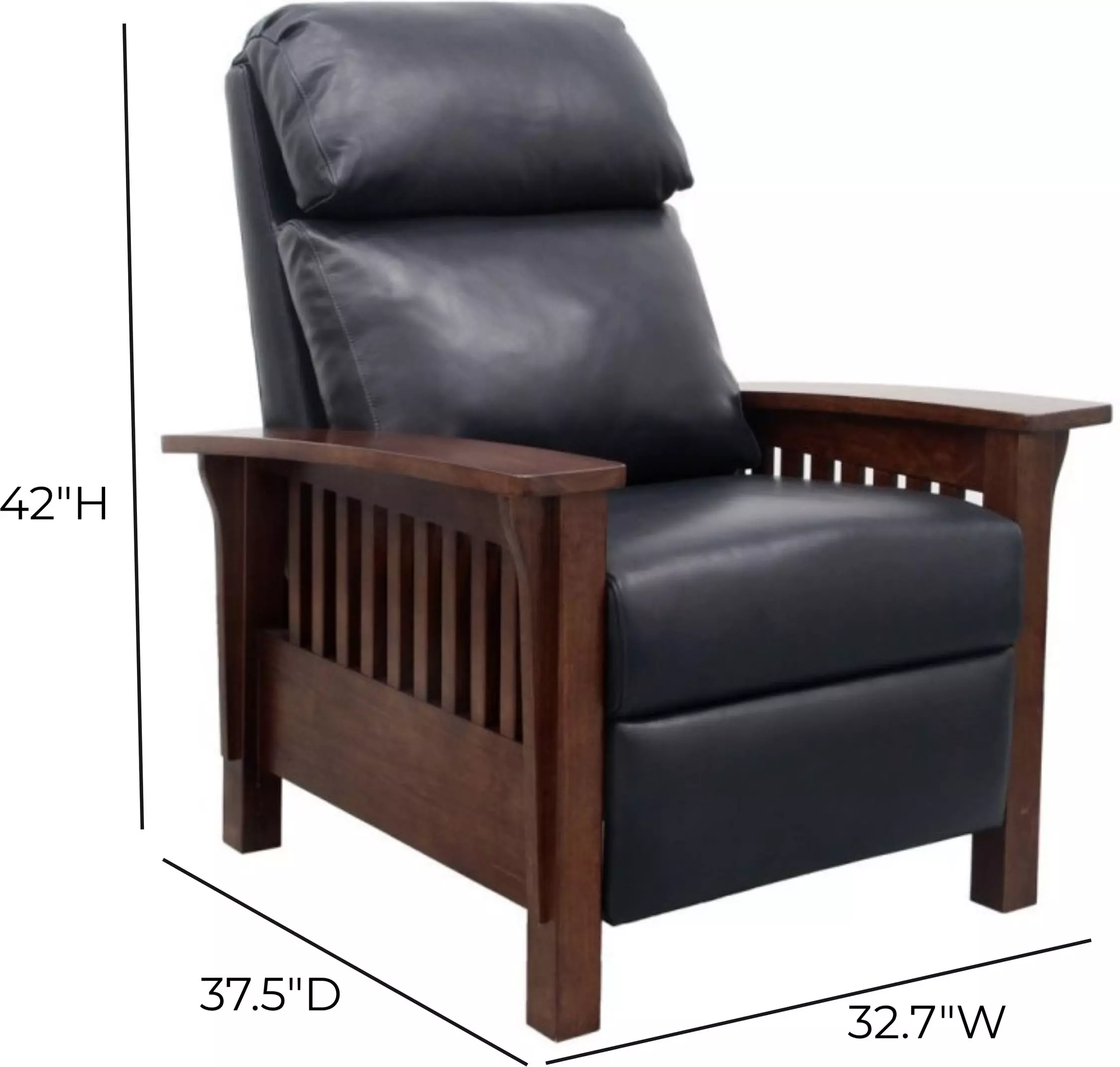 Mission Shoreham Blue Leather Push Thru The Arms Recliner