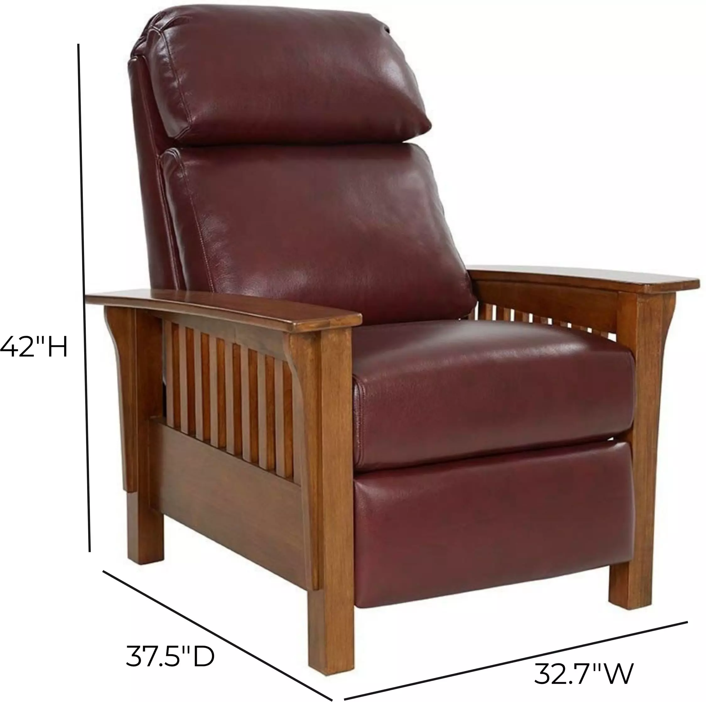 Mission Marisol Cabernet Leather Push Thru The Arms Recliner
