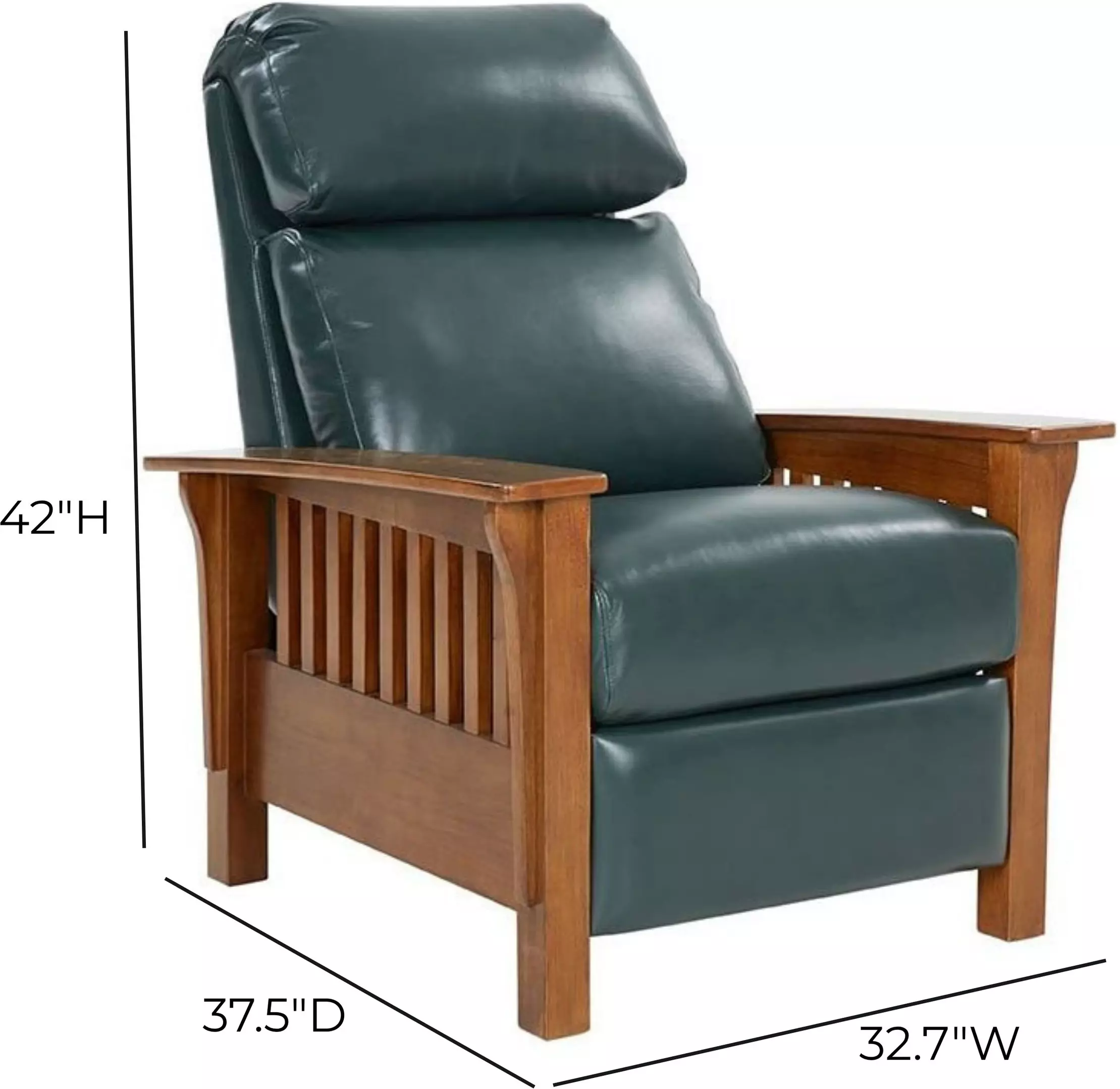 Mission Highland Emerald Leather Push Thru The Arms Recliner