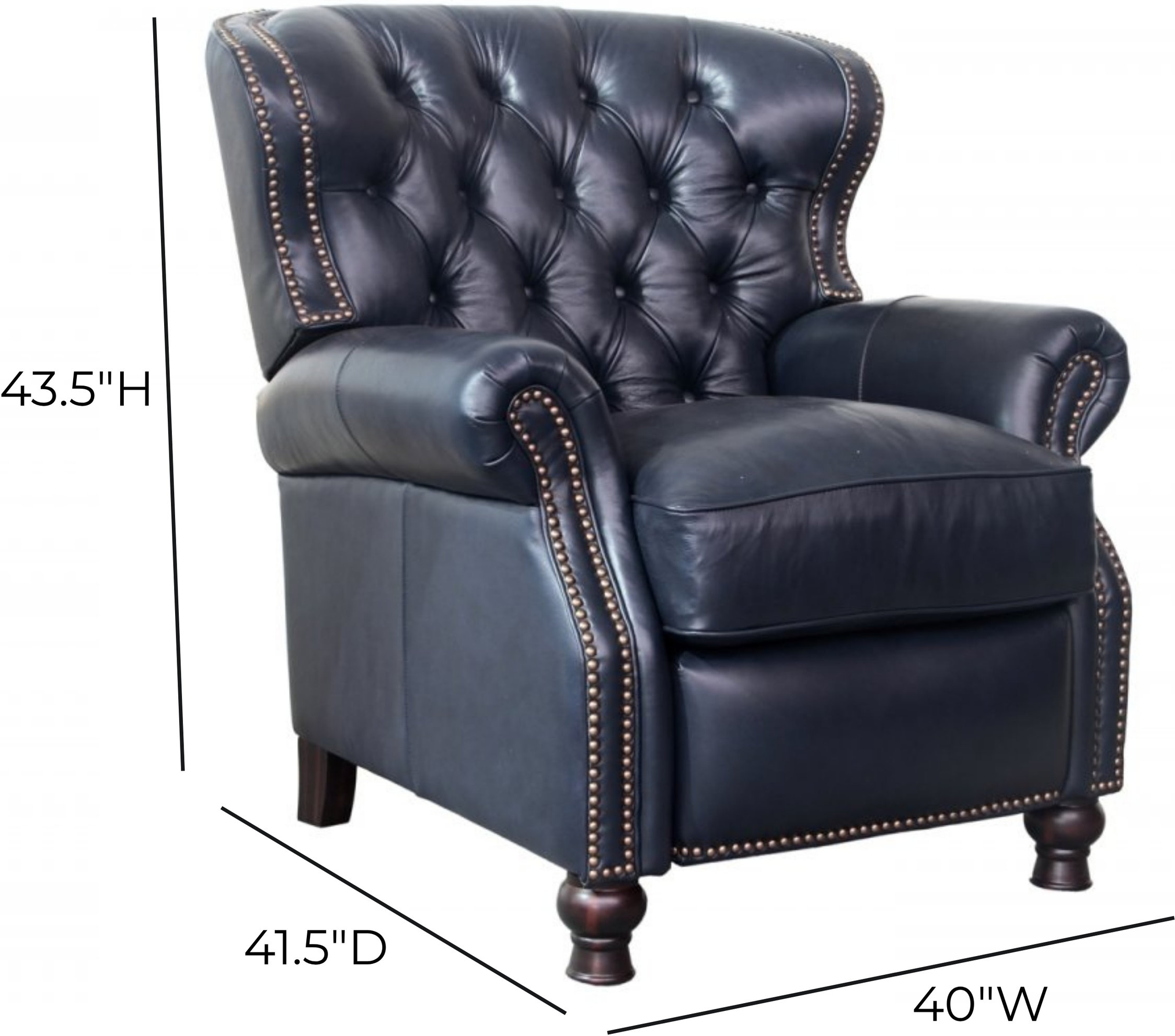 Presidential Shoreham Blue Leather Push Thru The Arms Recliner with Nailhead Trim