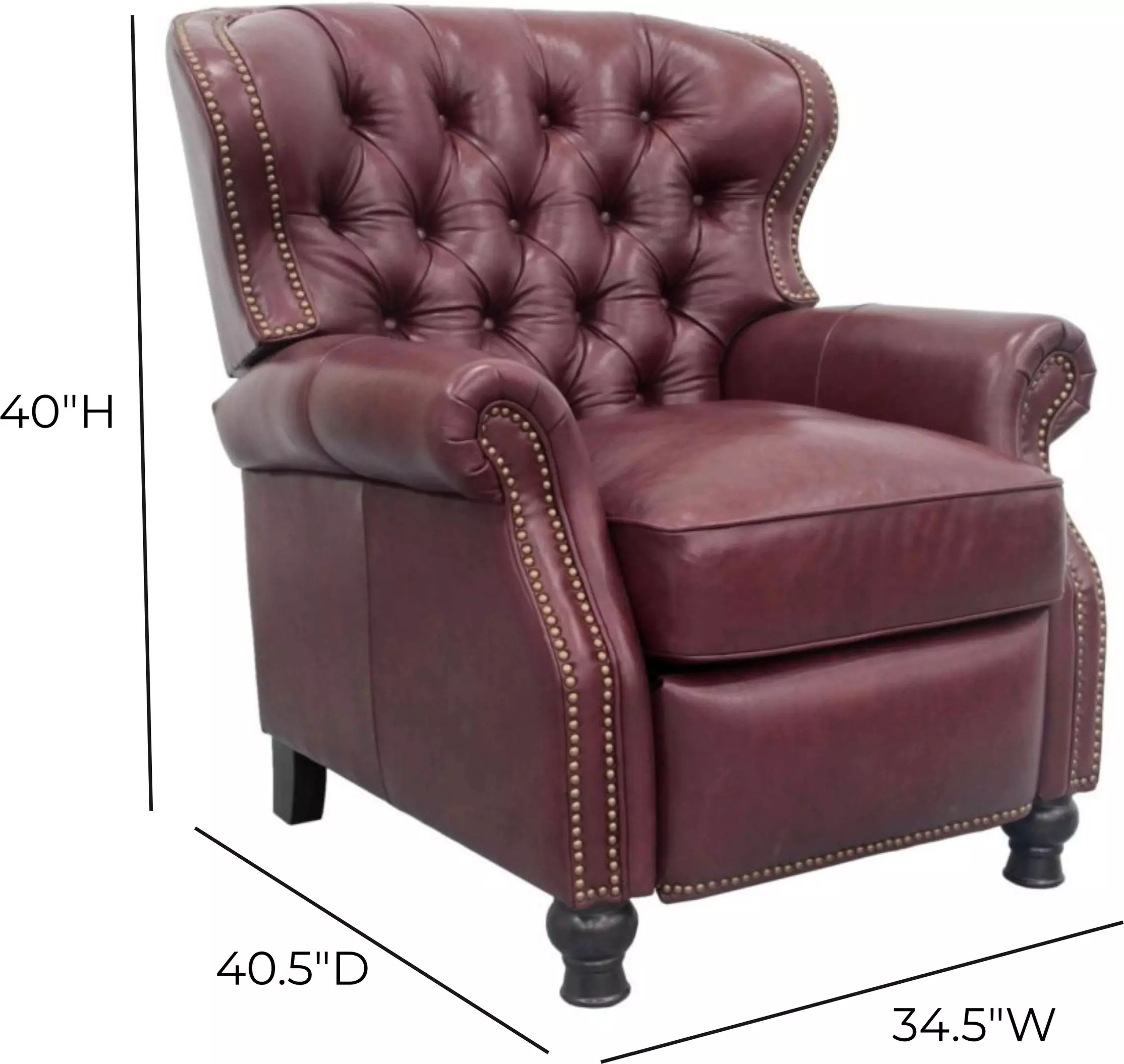 Presidential Shoreham Wine Leather Push Thru The Arms Recliner with Nailhead Trim