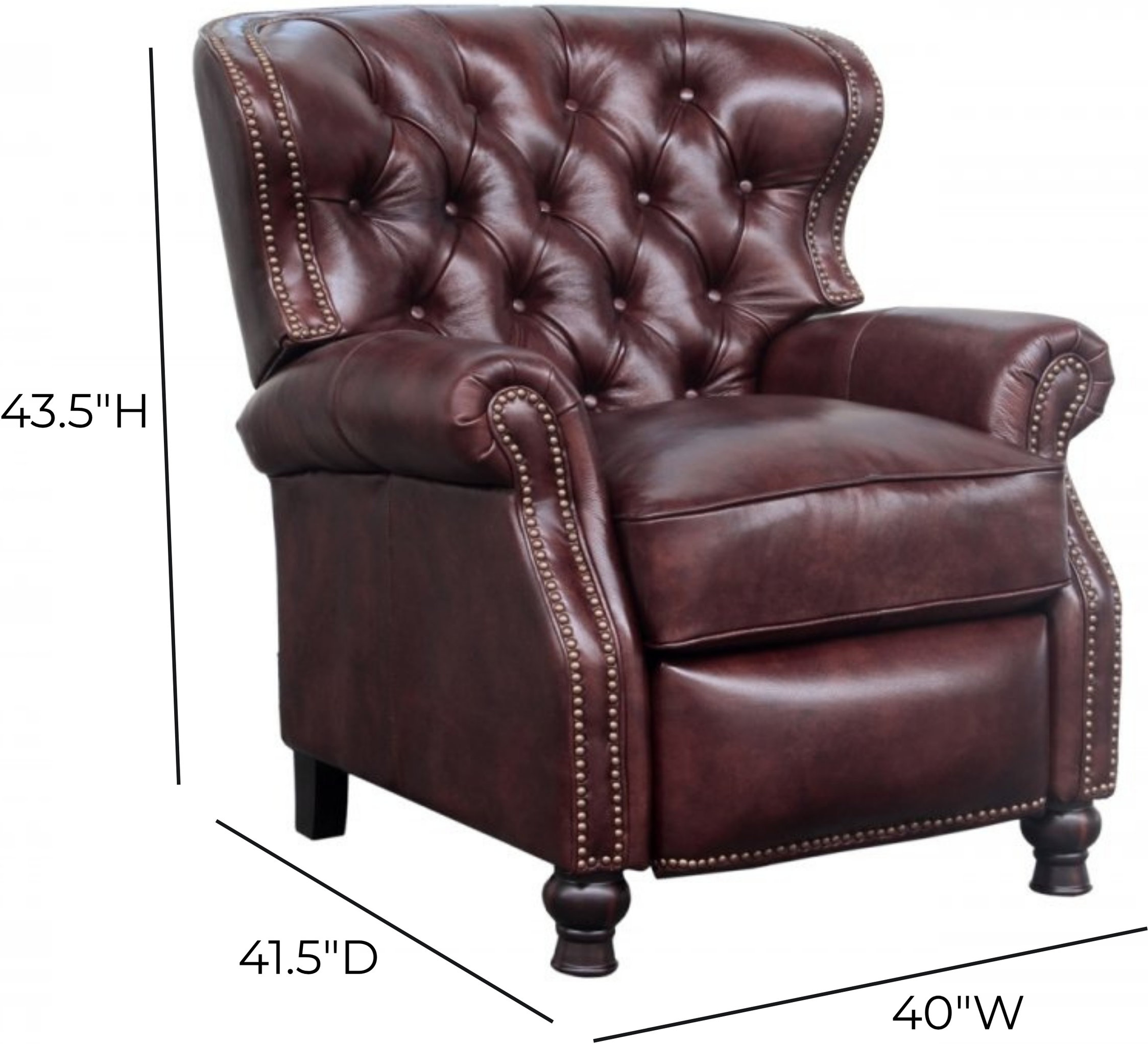 Presidential Wenlock Fudge Leather Push Thru The Arms Recliner with Nailhead Trim
