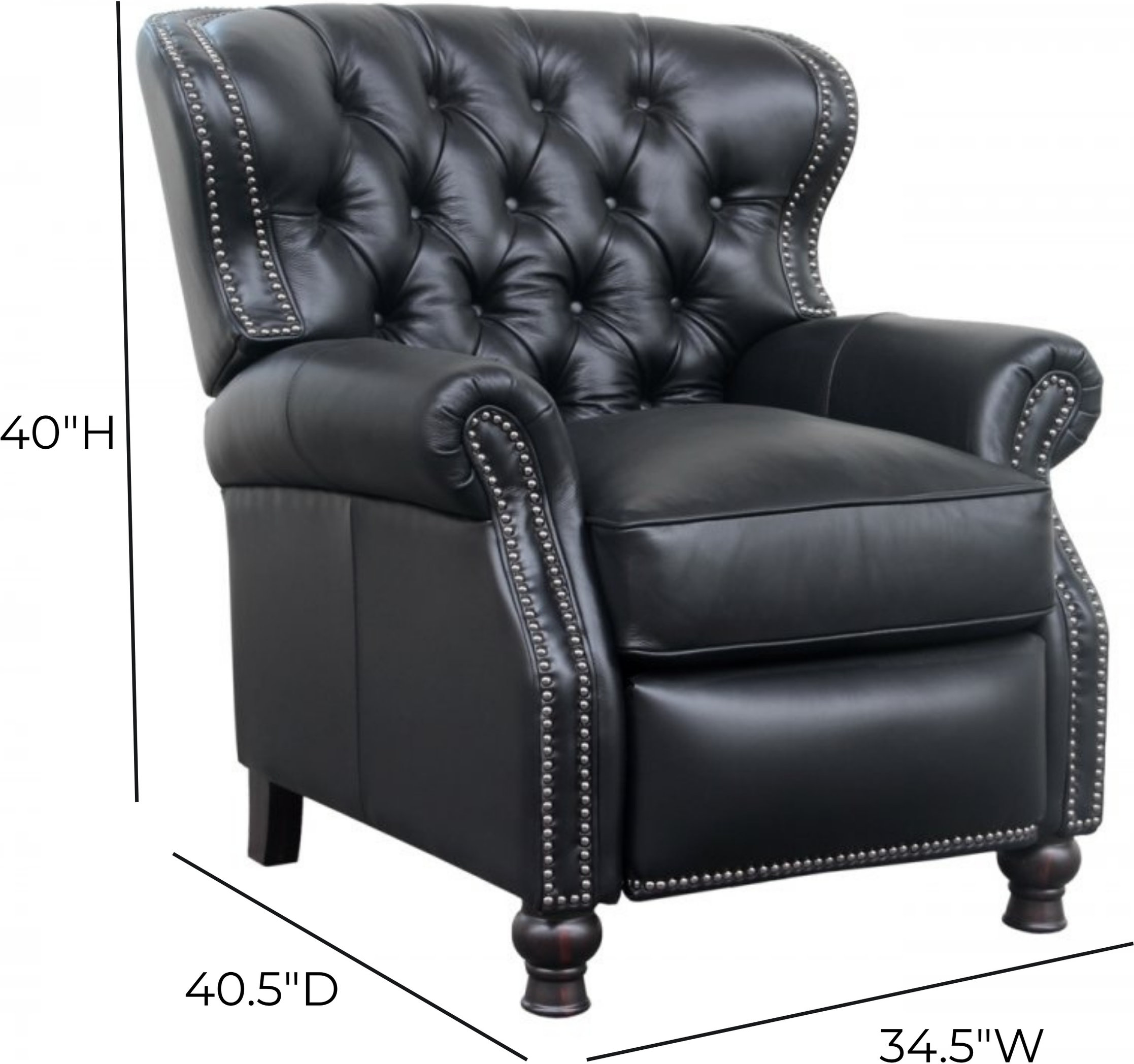 Presidential Wenlock Onyx Leather Push Thru The Arms Recliner with Nailhead Trim