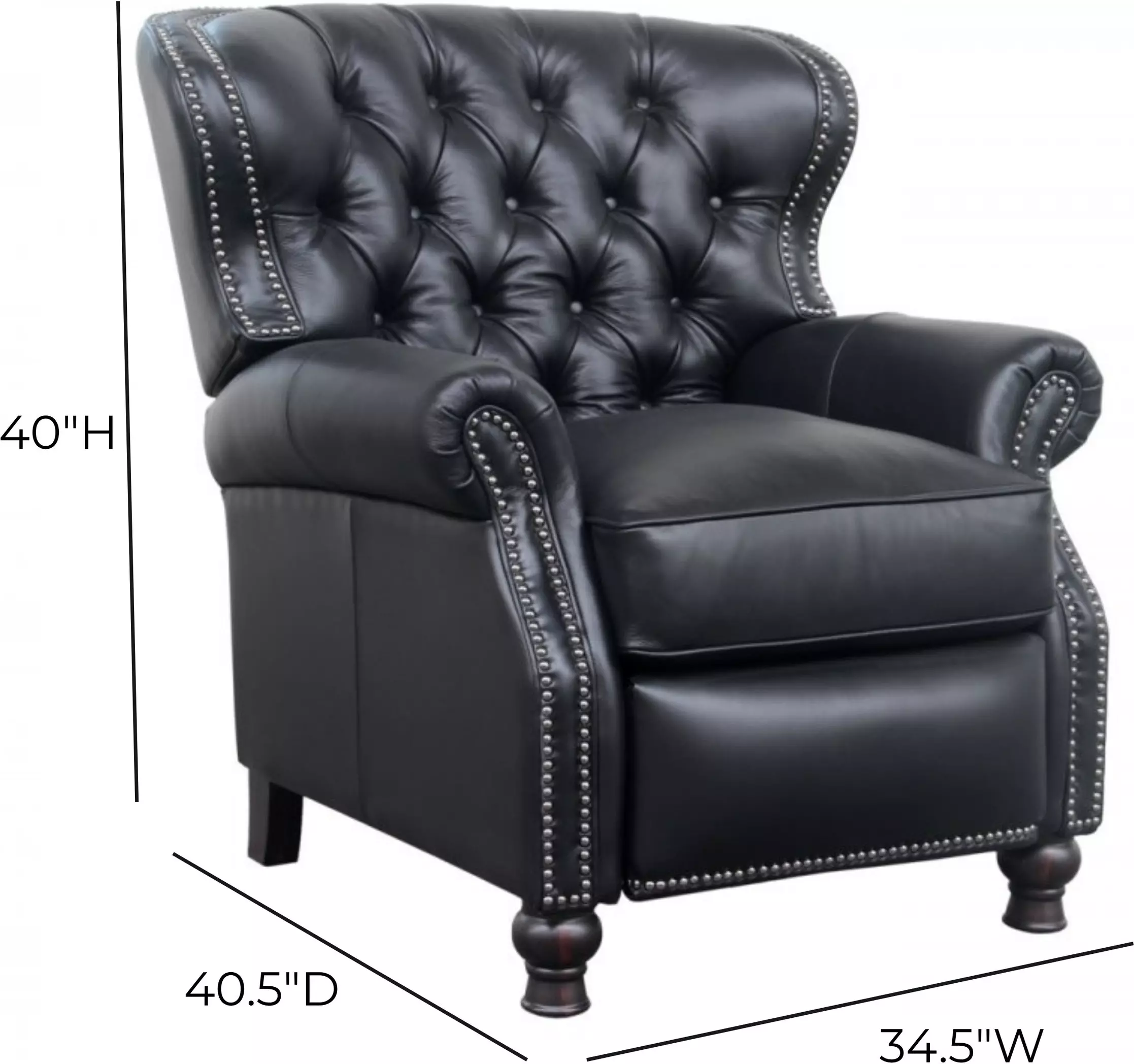 Presidential Wenlock Onyx Leather Push Thru The Arms Recliner with Nailhead Trim