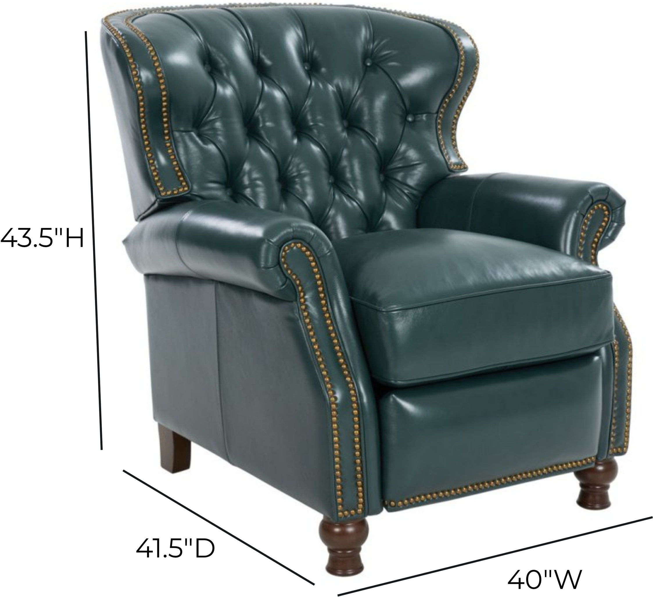 Presidential Highland Emerald Leather Push Thru The Arms Recliner with Nailhead Trim