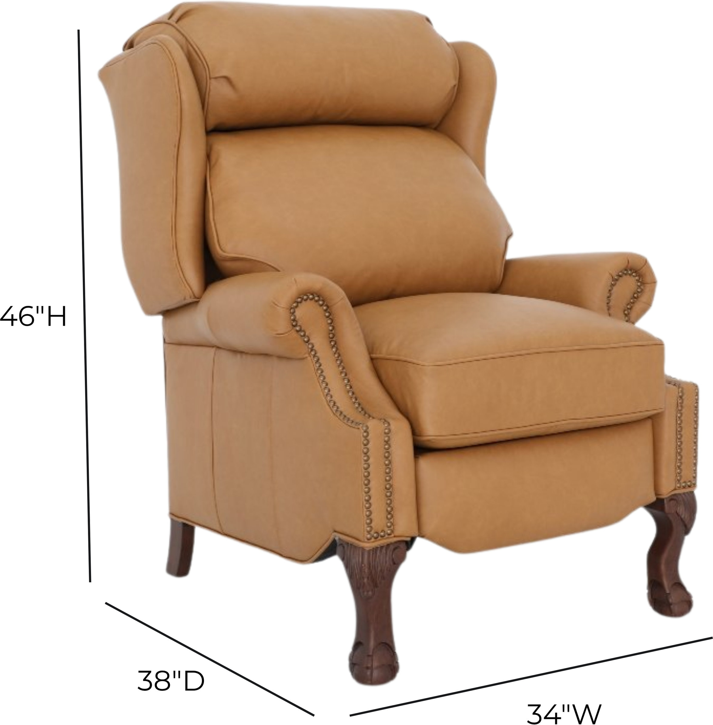 Danbury Santa Fe Brandy Leather Push Thru The Arms Recliner with Nailhead Trim