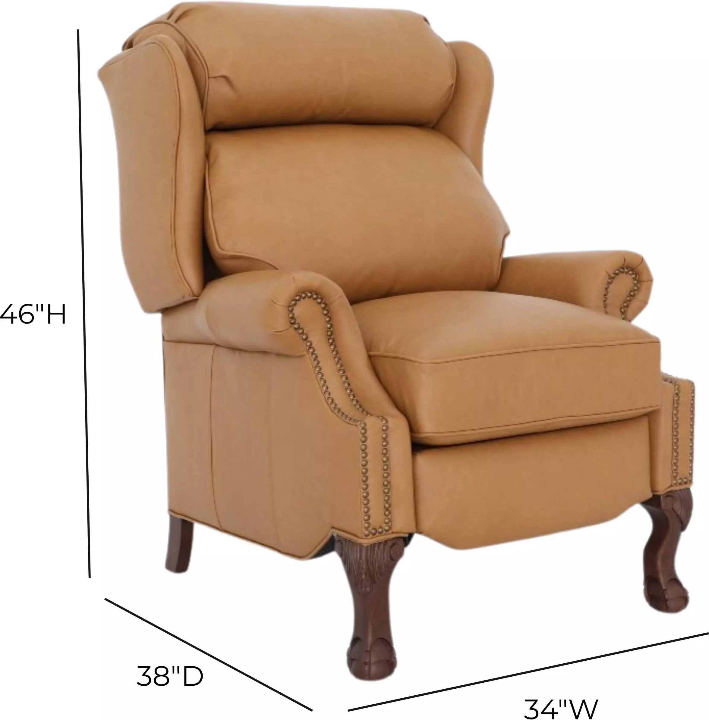 Danbury Santa Fe Brandy Leather Push Thru The Arms Recliner with Nailhead Trim