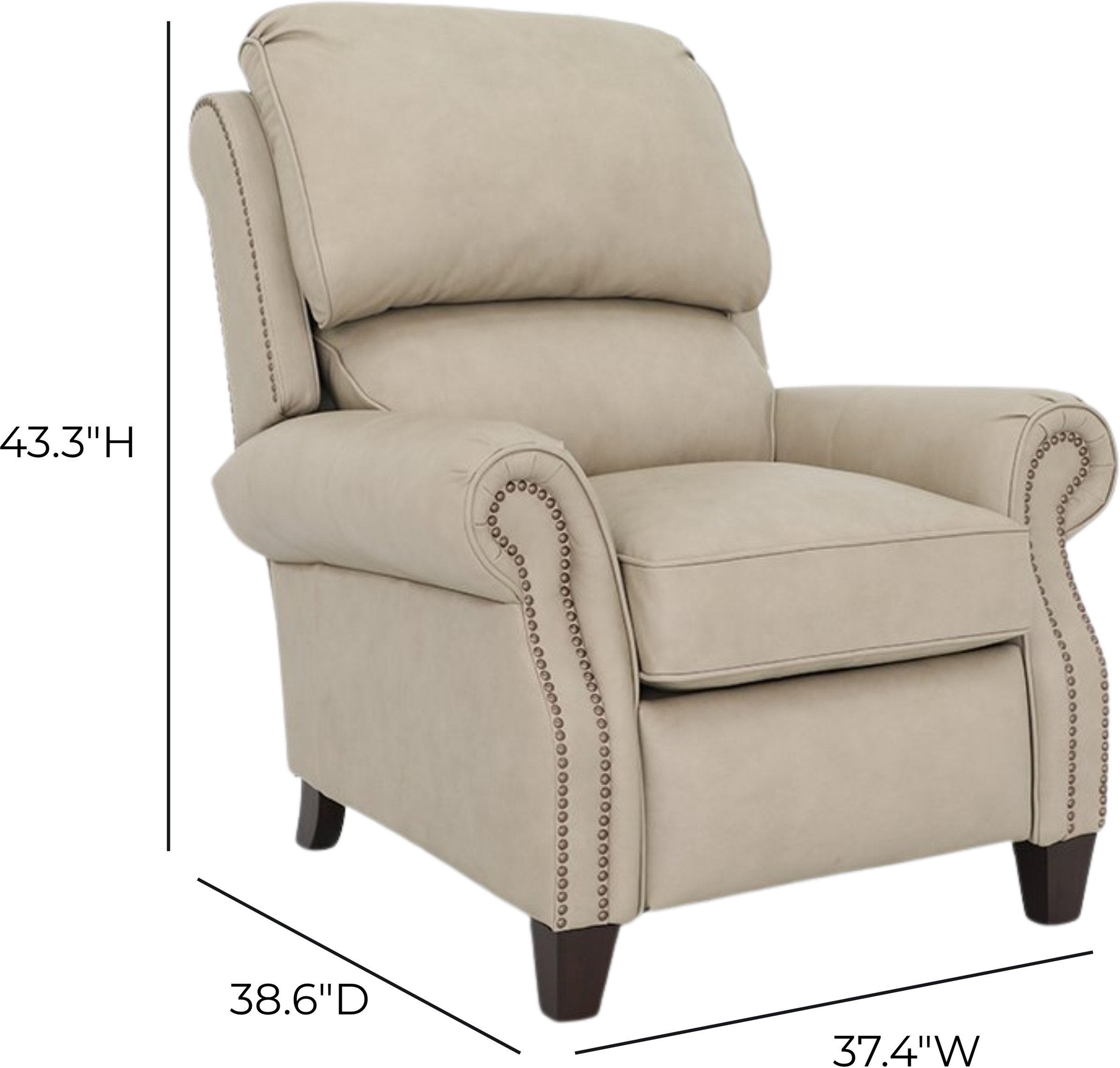 Churchill Cashmere Stone Leather Push Thru The Arms Recliner with Nailhead Trim