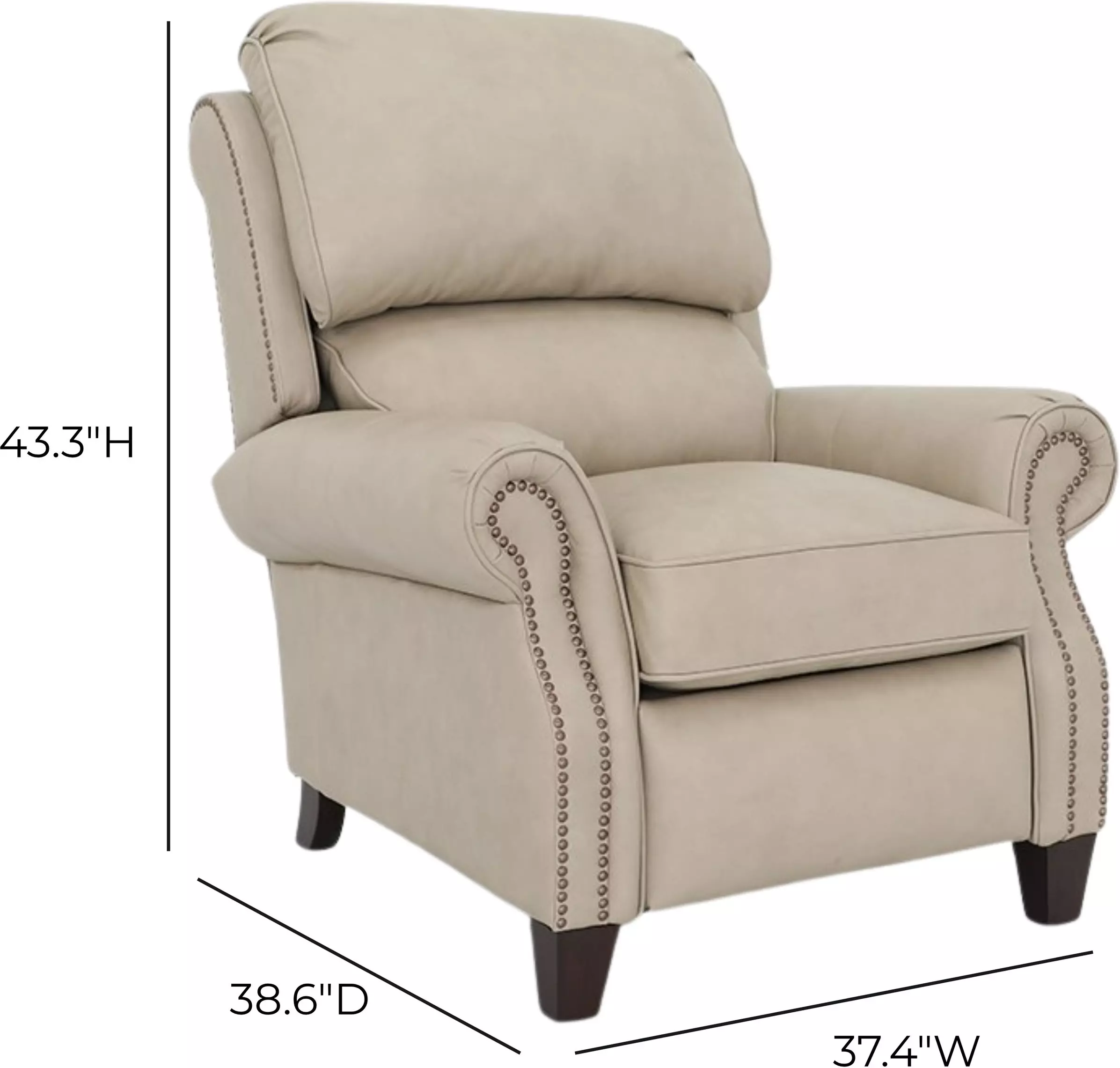 Churchill Cashmere Stone Leather Push Thru The Arms Recliner with Nailhead Trim