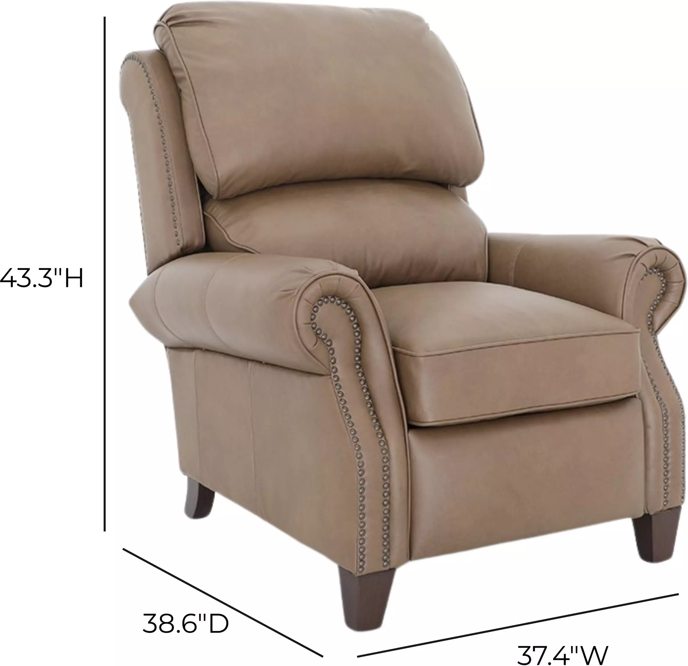 Churchill Cashmere Taupe Leather Push Thru The Arms Recliner with Nailhead Trim