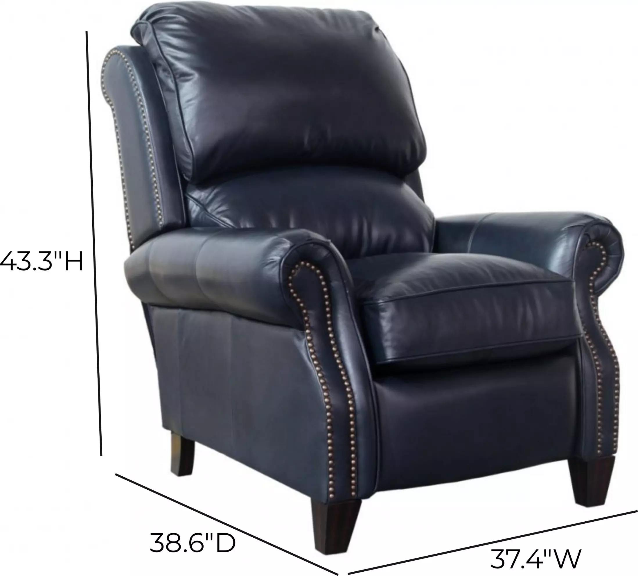 Churchill Shoreham Blue Leather Push Thru The Arms Recliner with Nailhead Trim