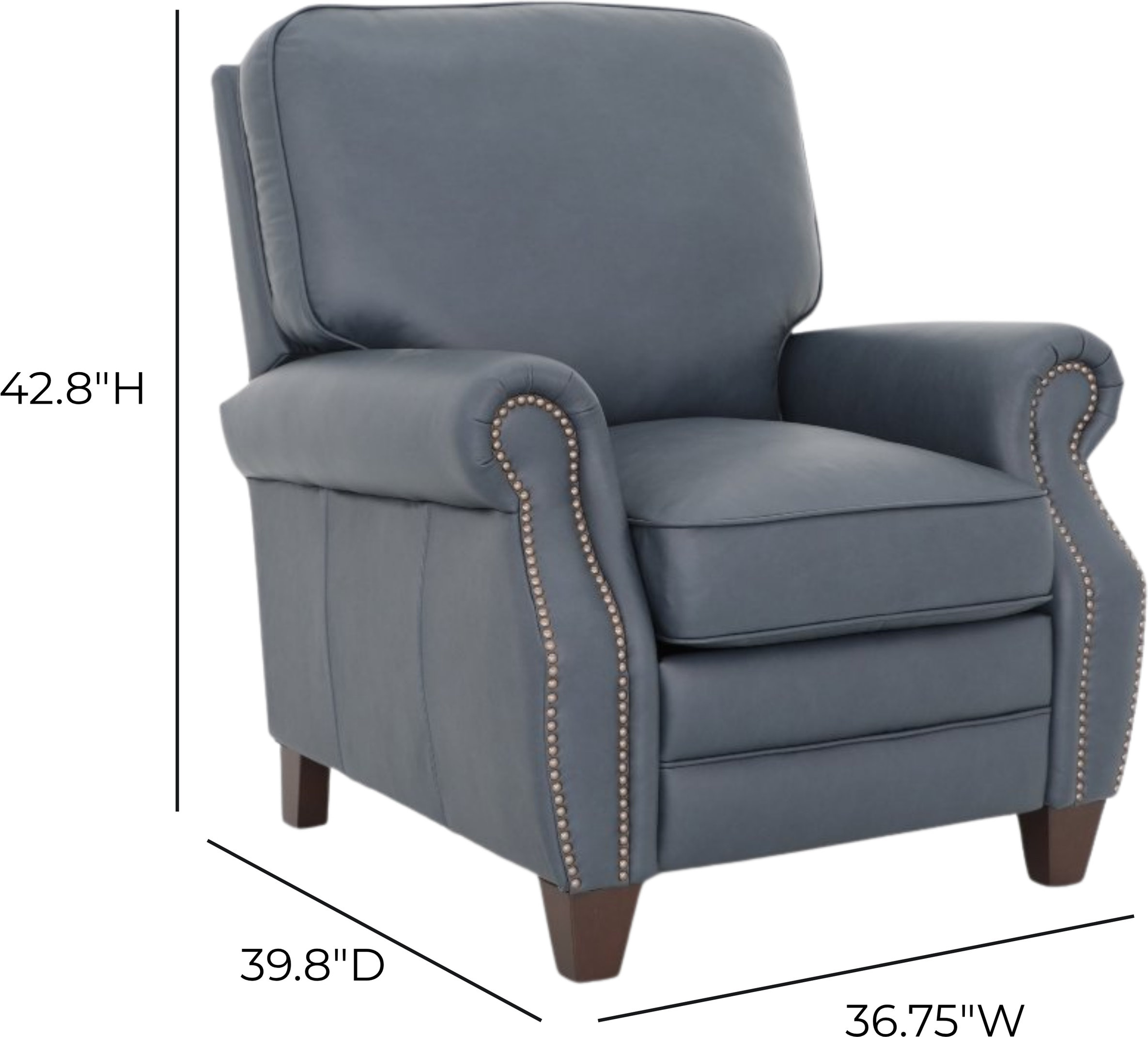 Briarwood Santa Fe Ocean Leather Push Thru The Arms Recliner with Nailhead Trim