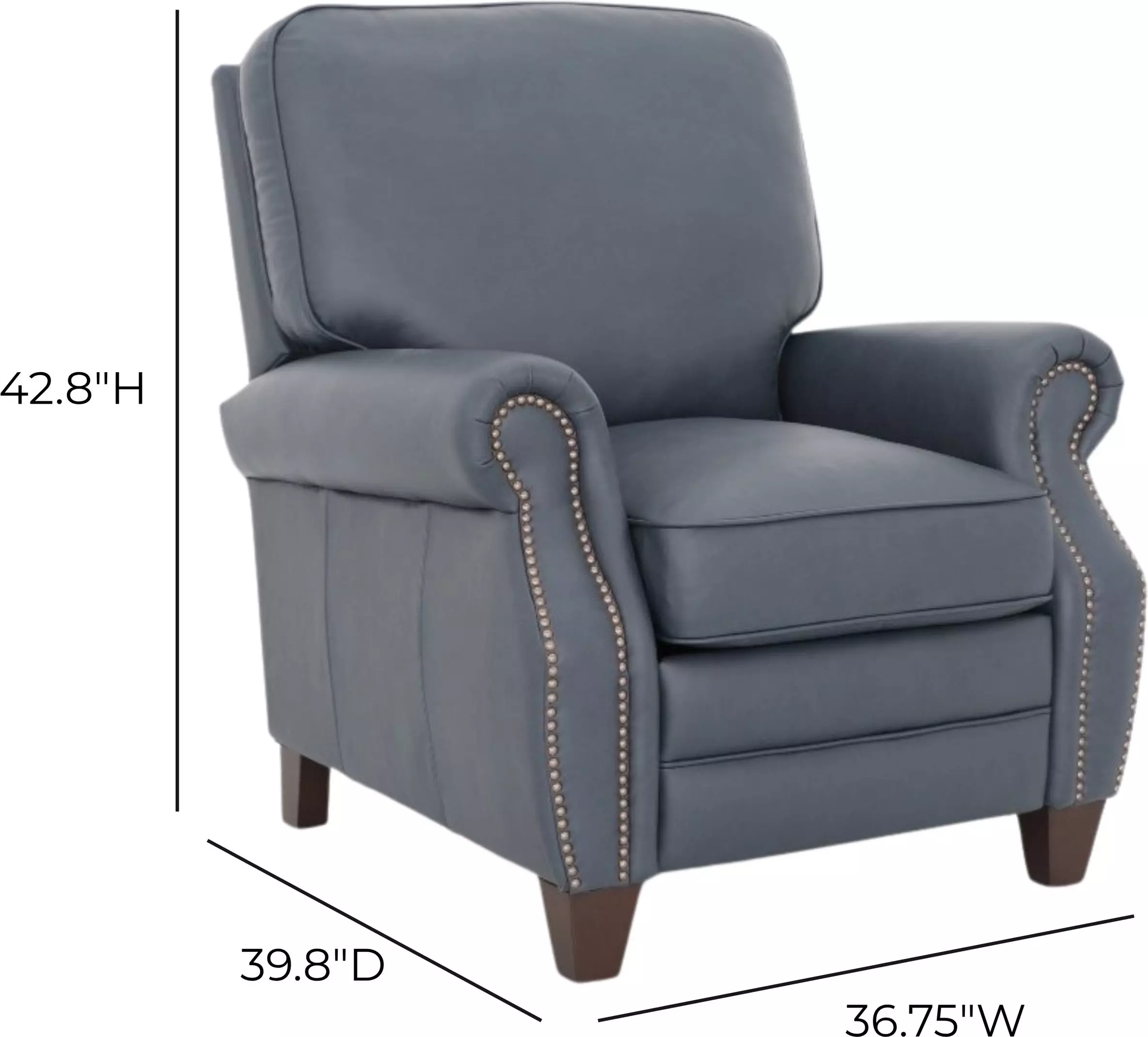 Briarwood Santa Fe Ocean Leather Push Thru The Arms Recliner with Nailhead Trim