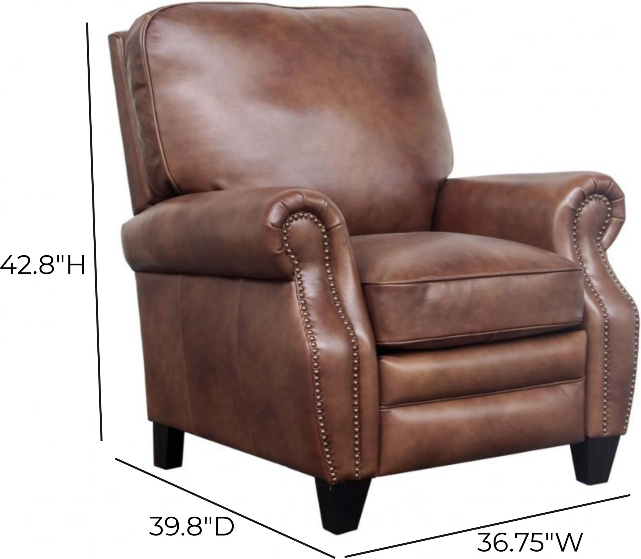 Briarwood Wenlock Tawny Leather Push Thru The Arms Recliner with Nailhead Trim