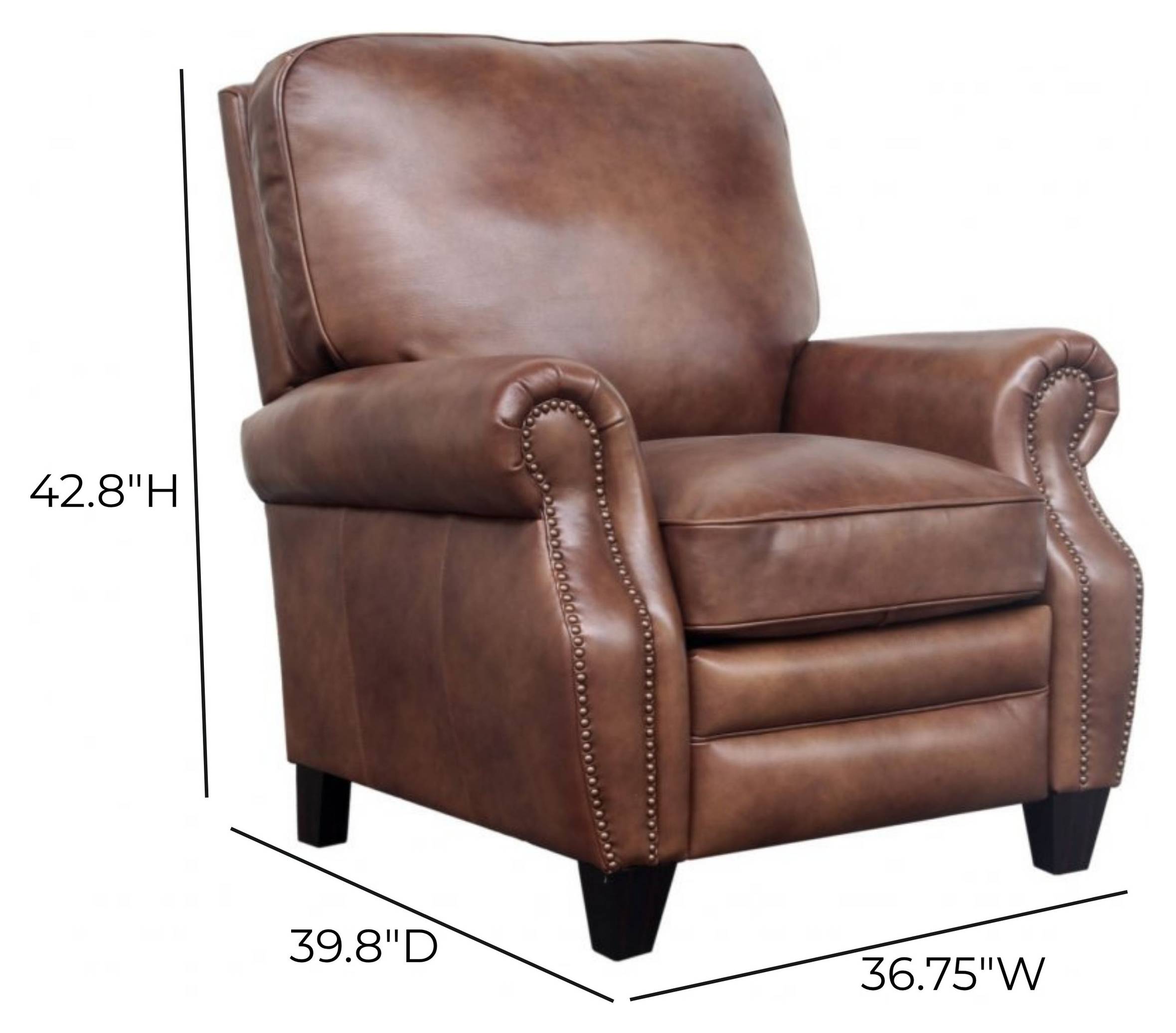 Briarwood Wenlock Tawny Leather Push Thru The Arms Recliner with Nailhead Trim