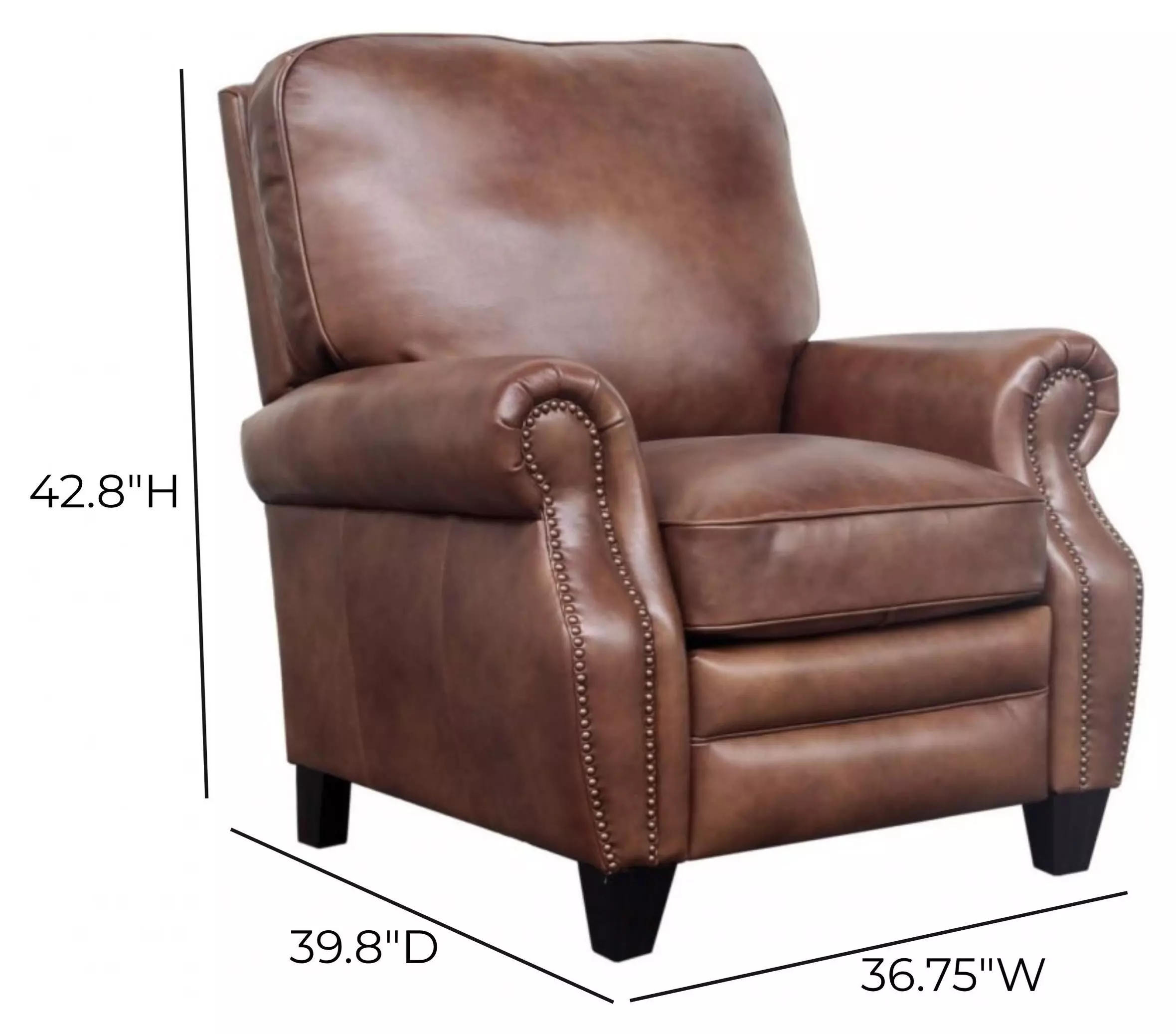 Briarwood Wenlock Tawny Leather Push Thru The Arms Recliner with Nailhead Trim