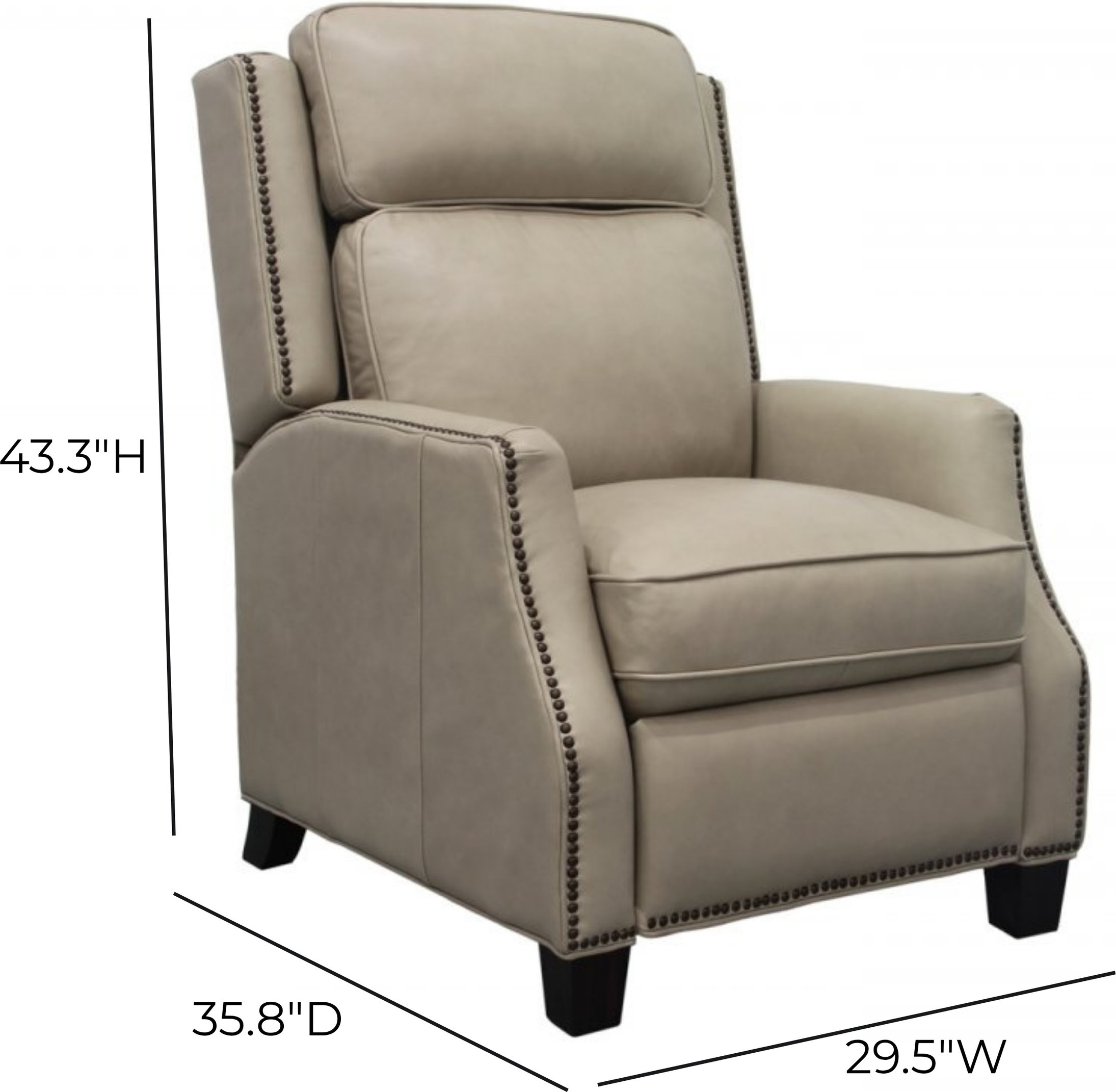 Van Buren Shoreham Cream Leather Push Thru The Arms Recliner with Nailhead Trim