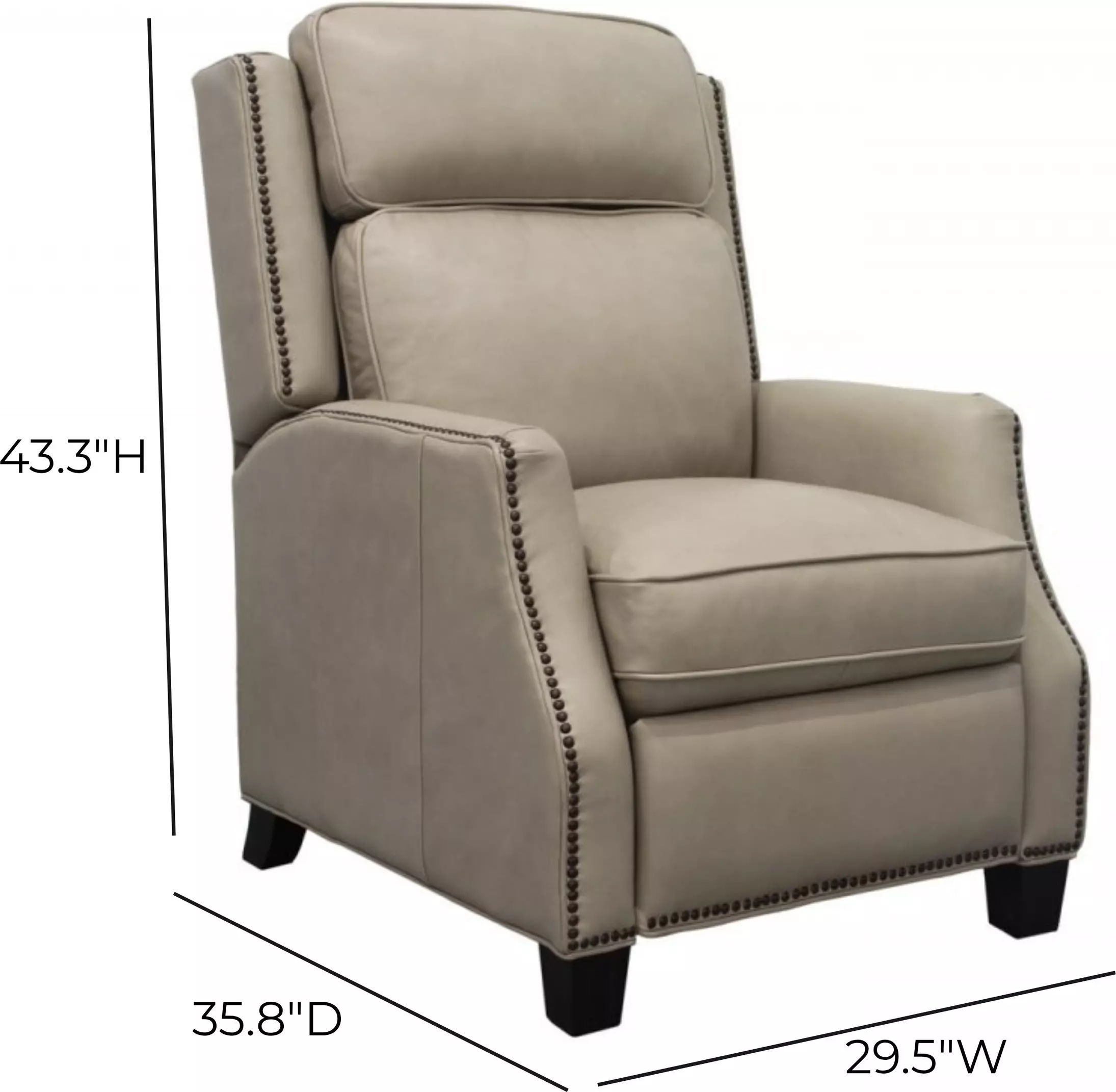 Van Buren Shoreham Cream Leather Push Thru The Arms Recliner with Nailhead Trim