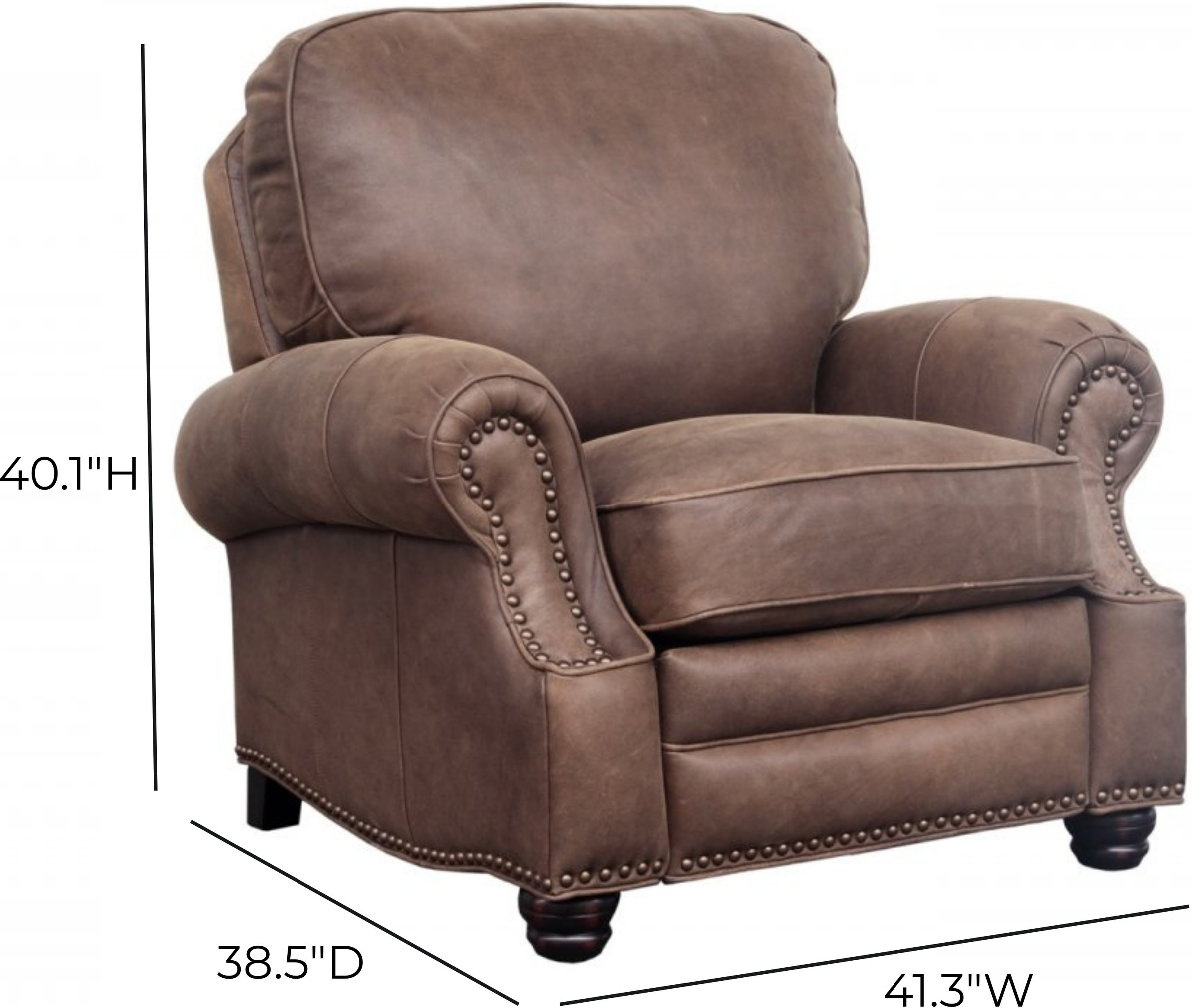 Longhorn Dark Sanded Bomber Leather Push Thru The Arms Recliner with Nailhead Trim