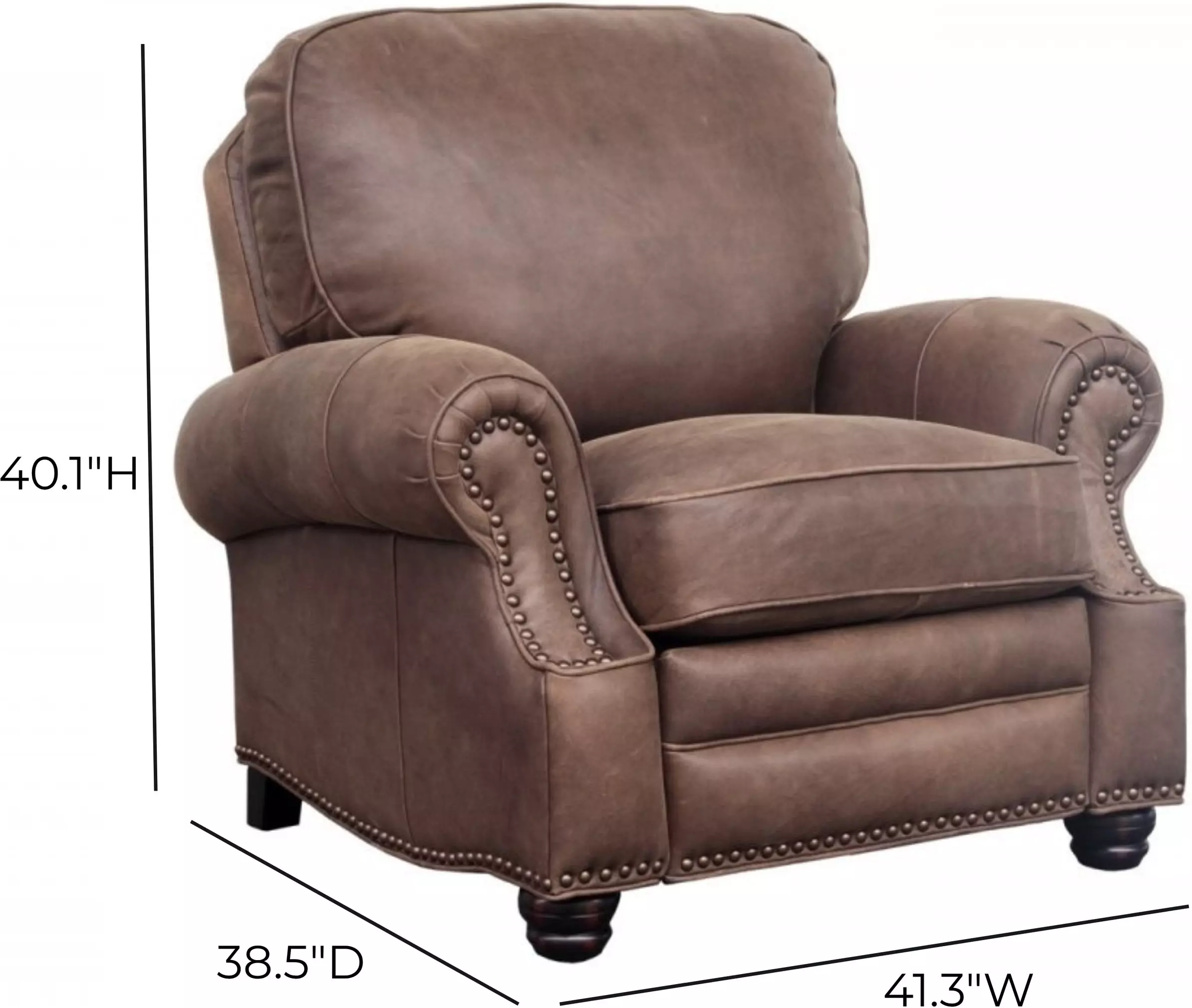 Longhorn Dark Sanded Bomber Leather Push Thru The Arms Recliner with Nailhead Trim