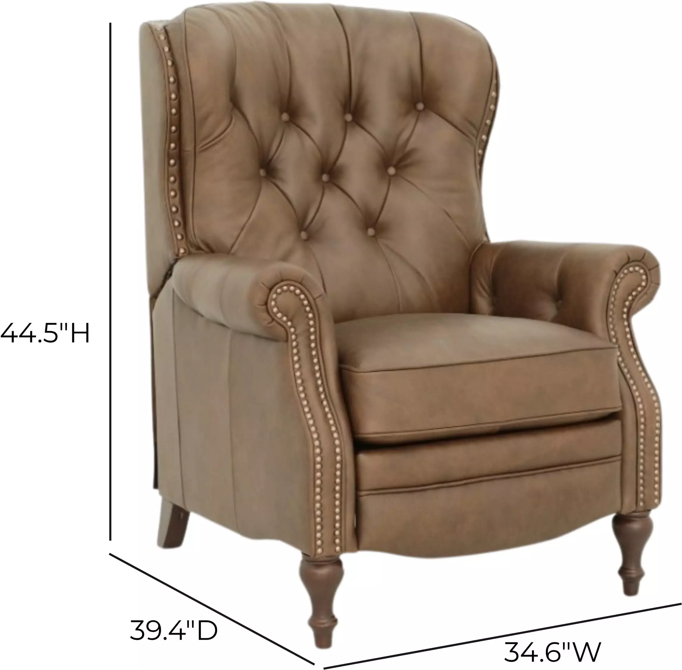 Kendall Oasis Walnut Leather Push Thru The Arms Recliner with Nailhead Trim