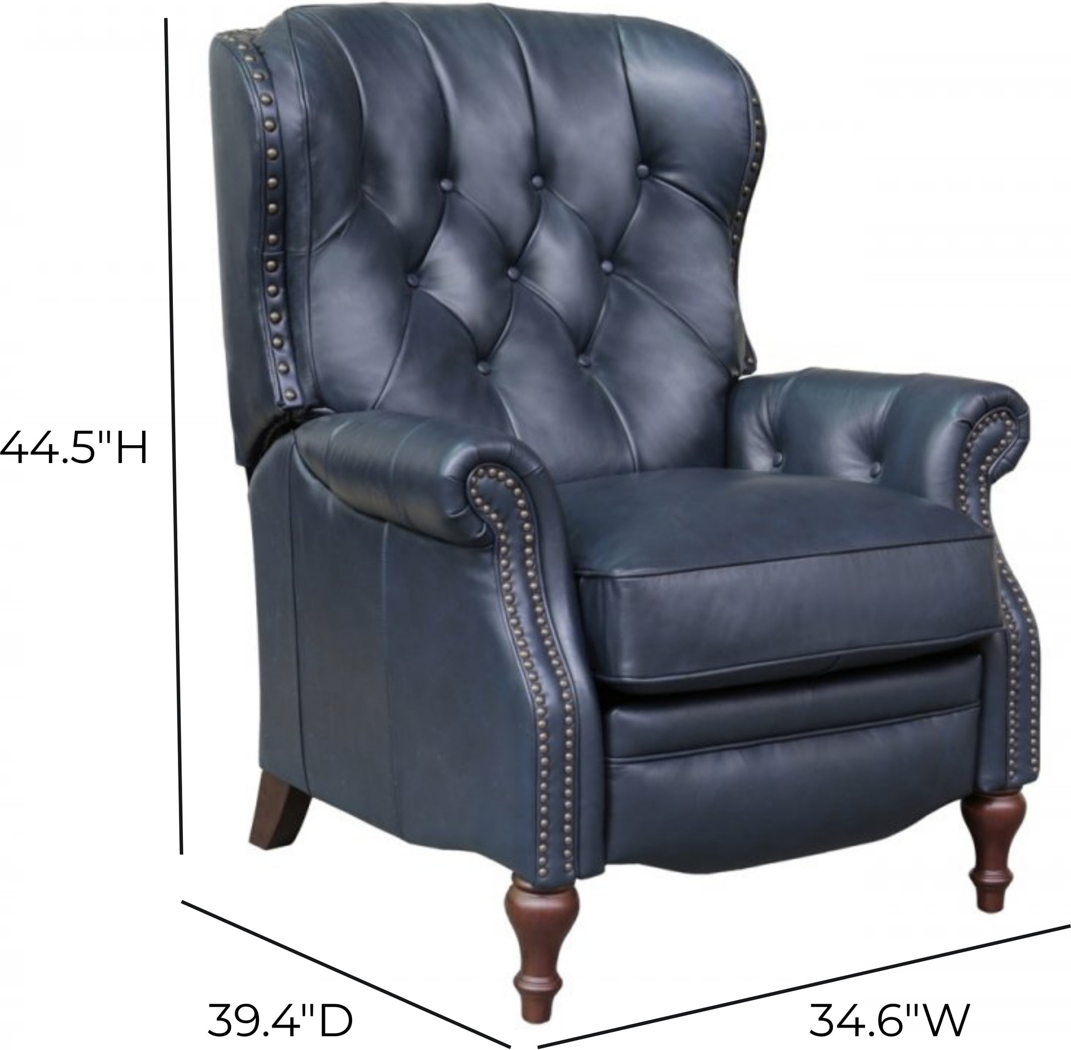 Kendall Shoreham Blue Leather Push Thru The Arms Recliner with Nailhead Trim
