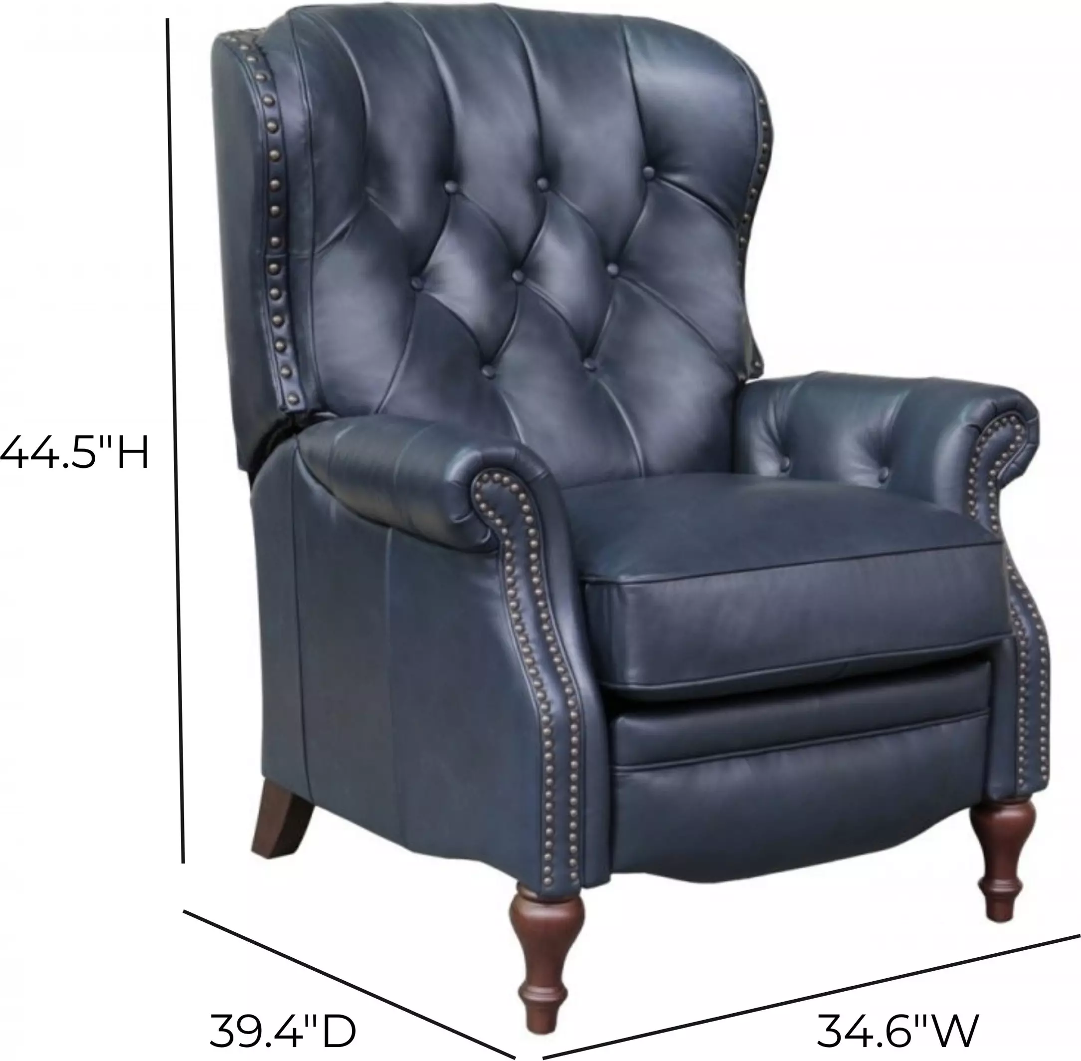 Kendall Shoreham Blue Leather Push Thru The Arms Recliner with Nailhead Trim