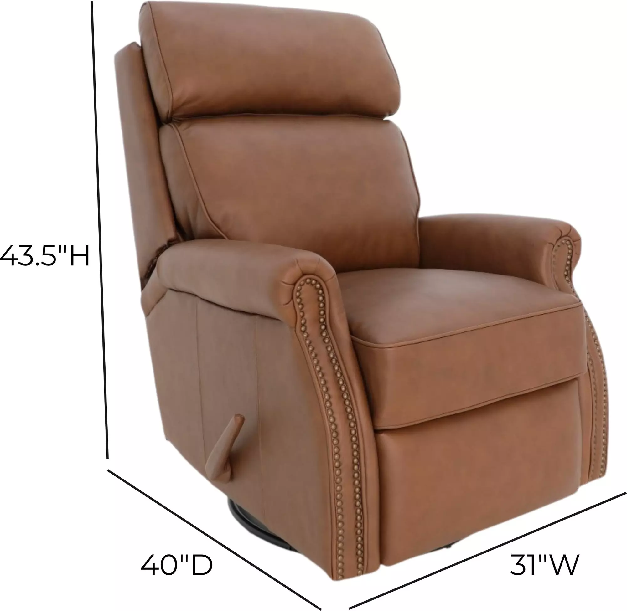 Crews Dobbs Saddle Leather Swivel Glider Recliner with Nailhead Trim