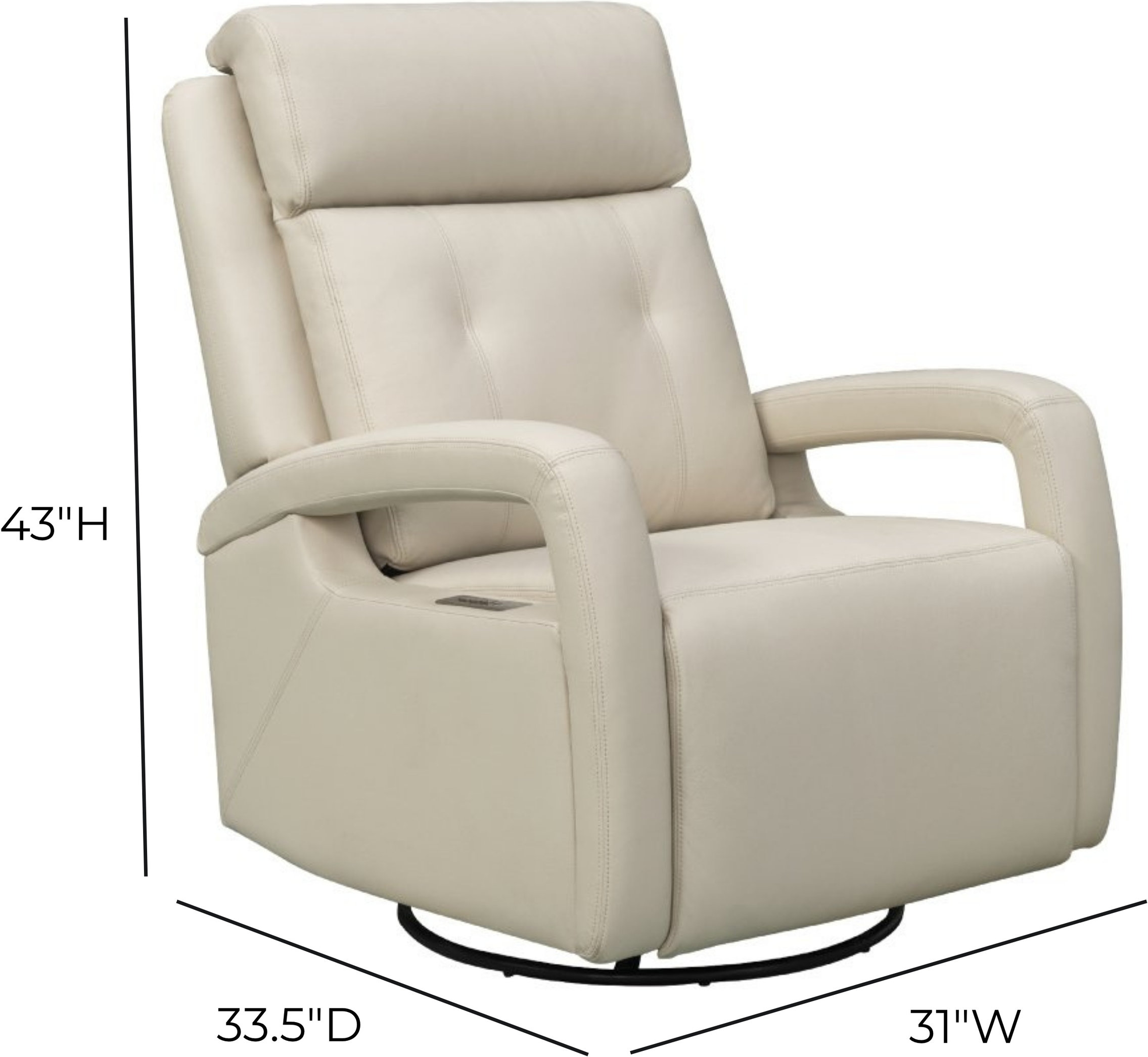 Gilbert Troy Cream Leather Swivel Glider Triple Power Recliner with Power Lumbar and USB Charging