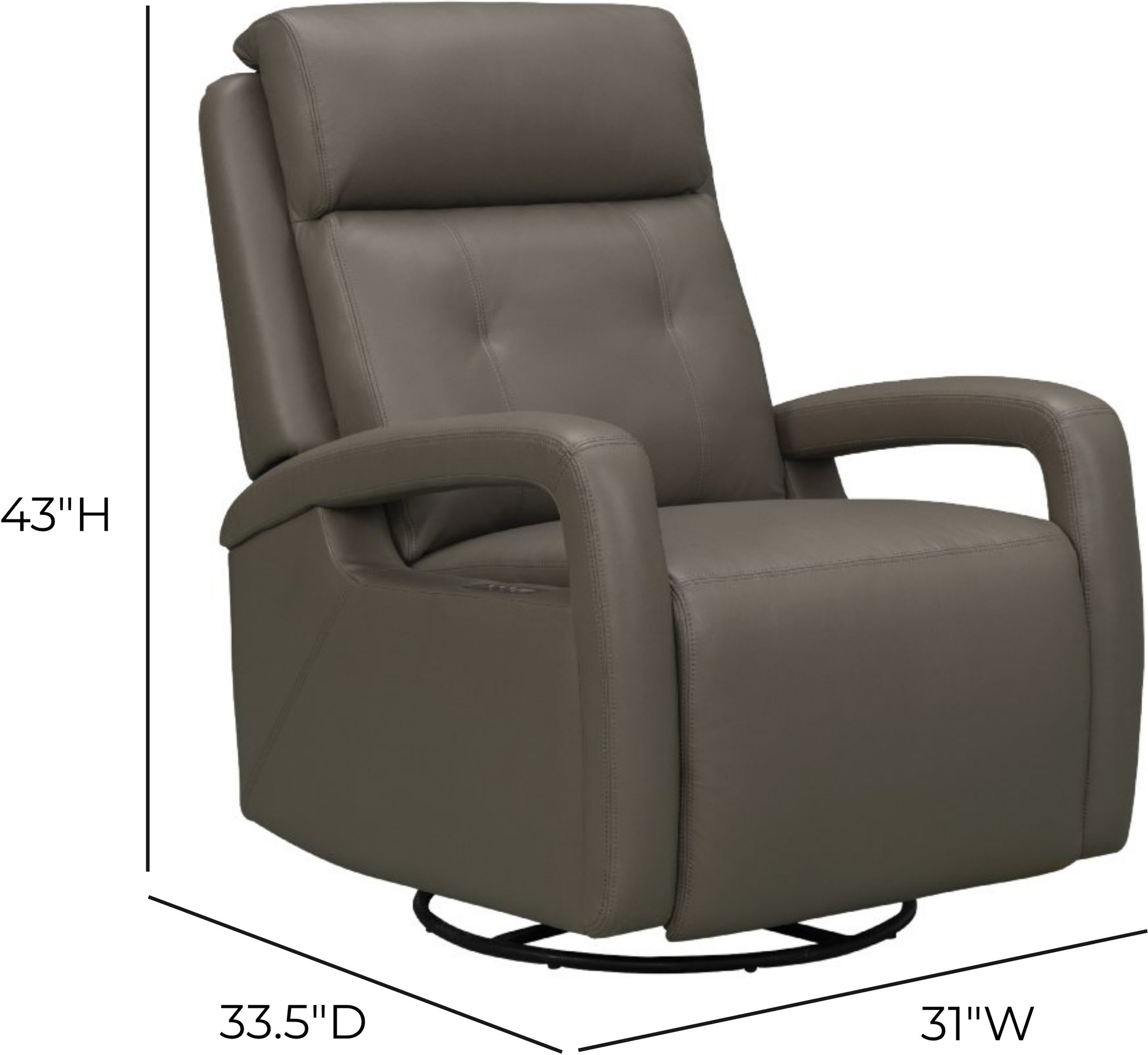Gilbert Lynn Smokey Gray Leather Swivel Glider Triple Power Recliner with Power Lumbar and USB Charging