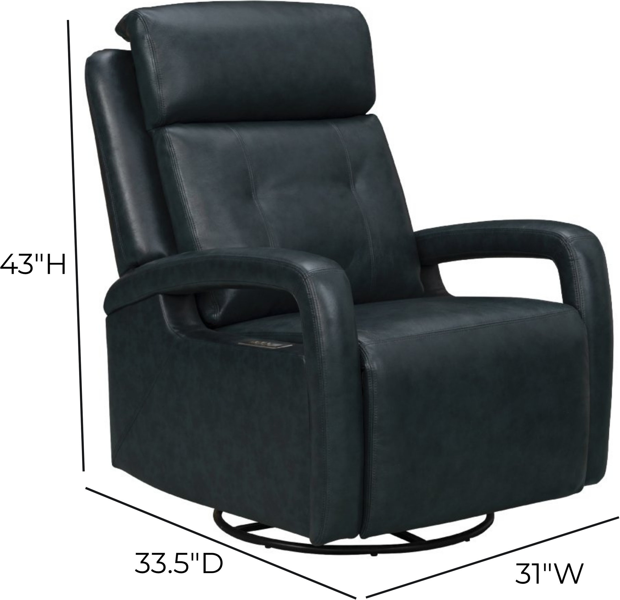 Gilbert Traci Midnight Blue Leather Swivel Glider Triple Power Recliner with Power Lumbar and USB Charging